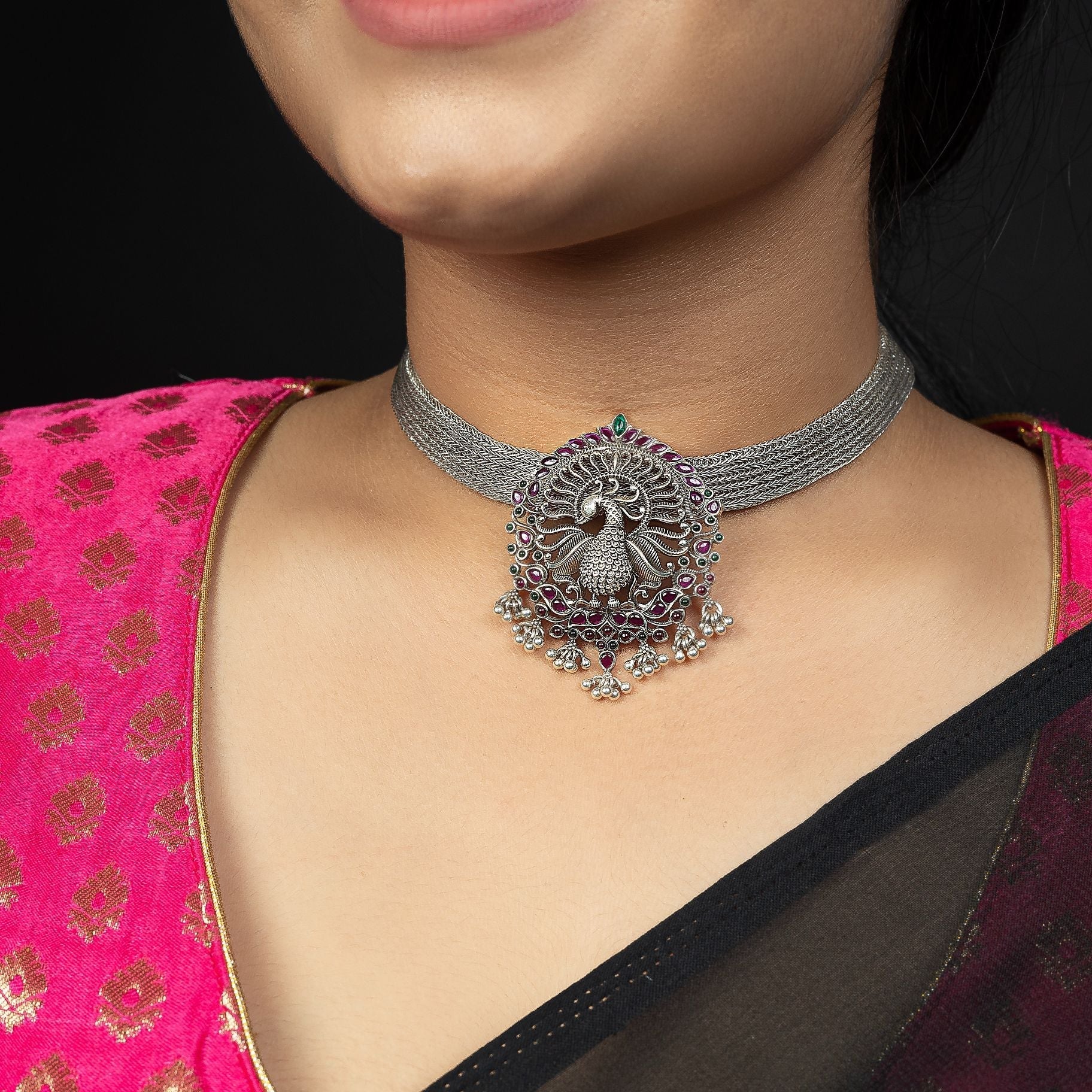 Shahi Peacock Choker With Elegance on Broach silverhousebyrj