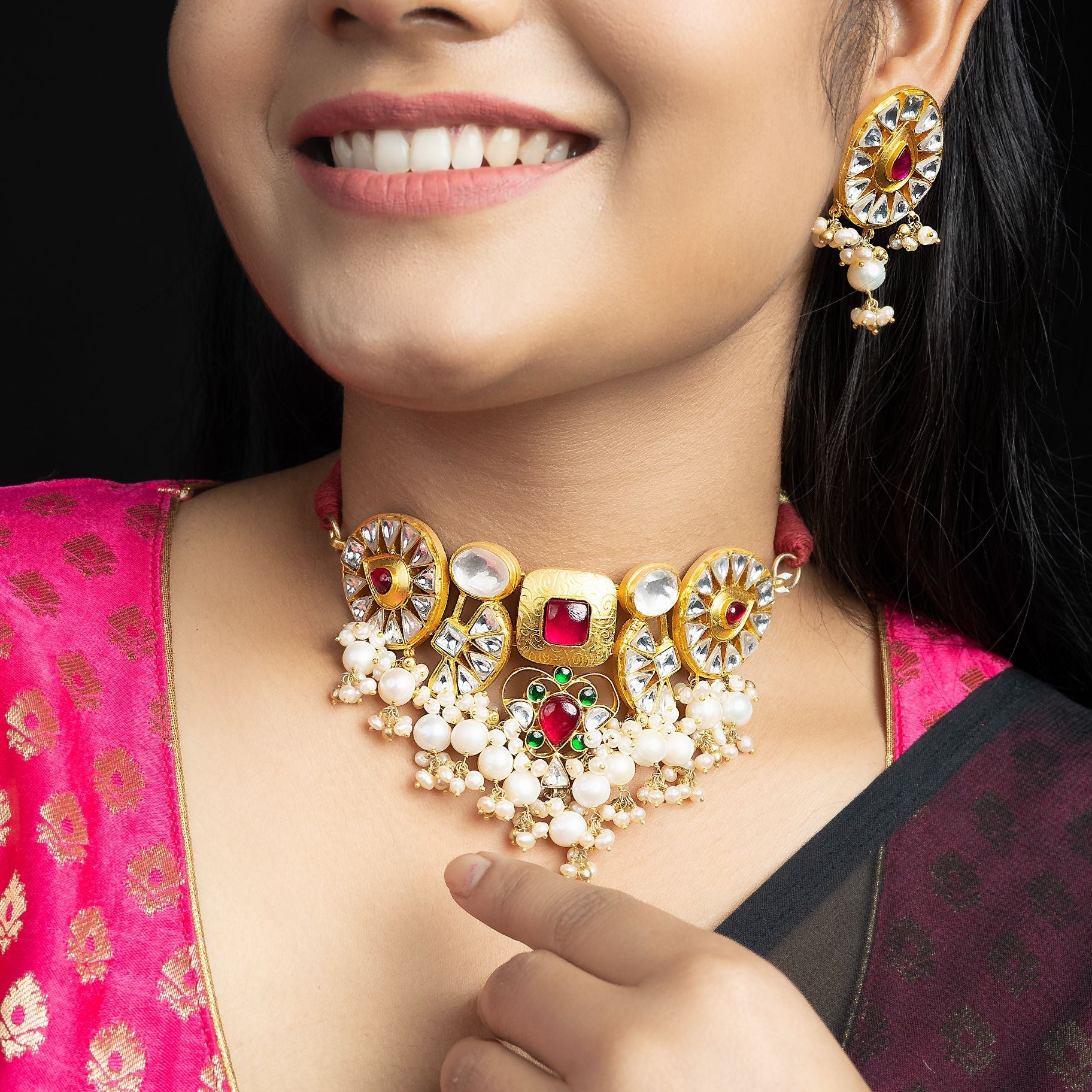 Shahi Stone Studded Choker set With Bunch Of Pearls silverhousebyrj