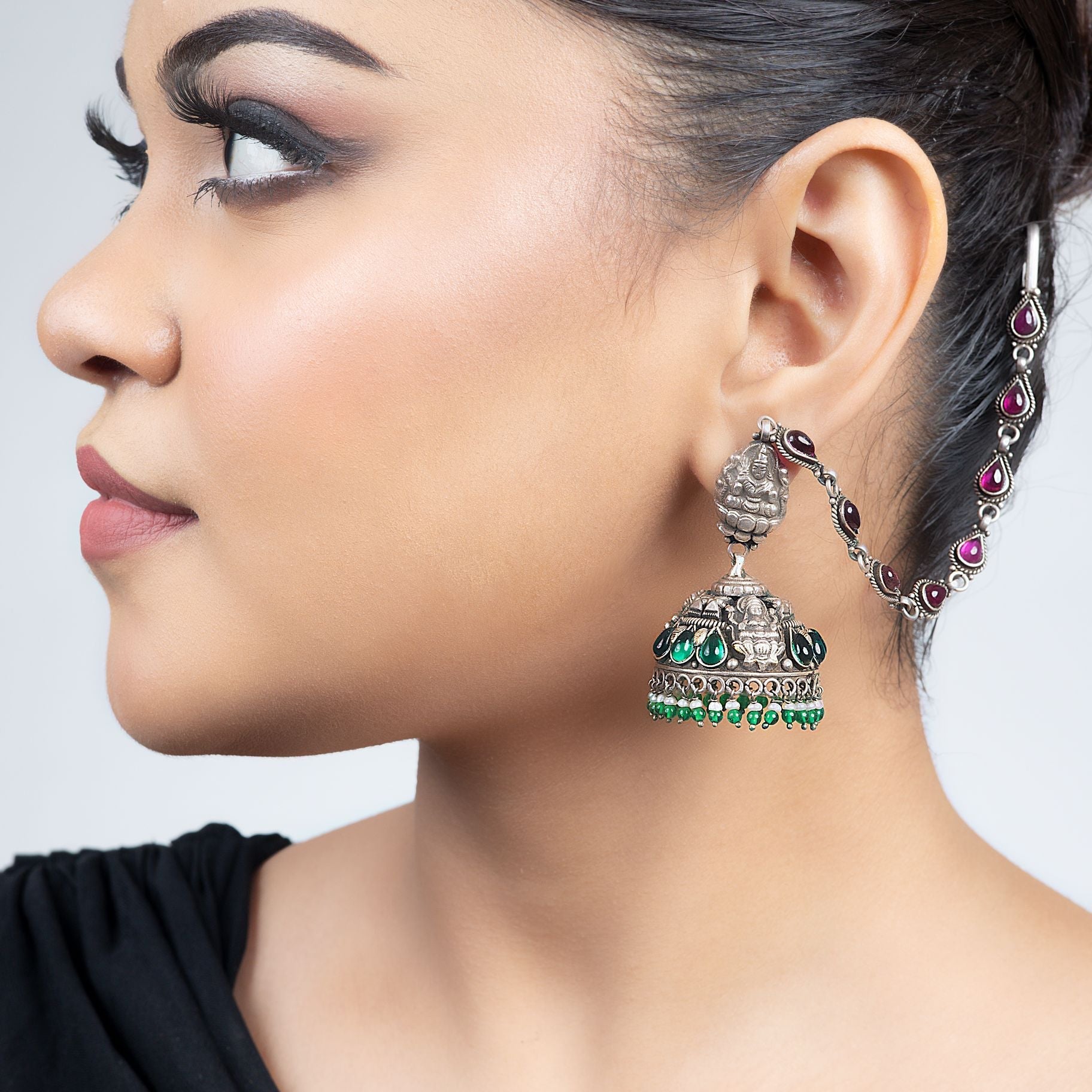 Silver Jhumka with Graceful Ear Chain silverhousebyrj