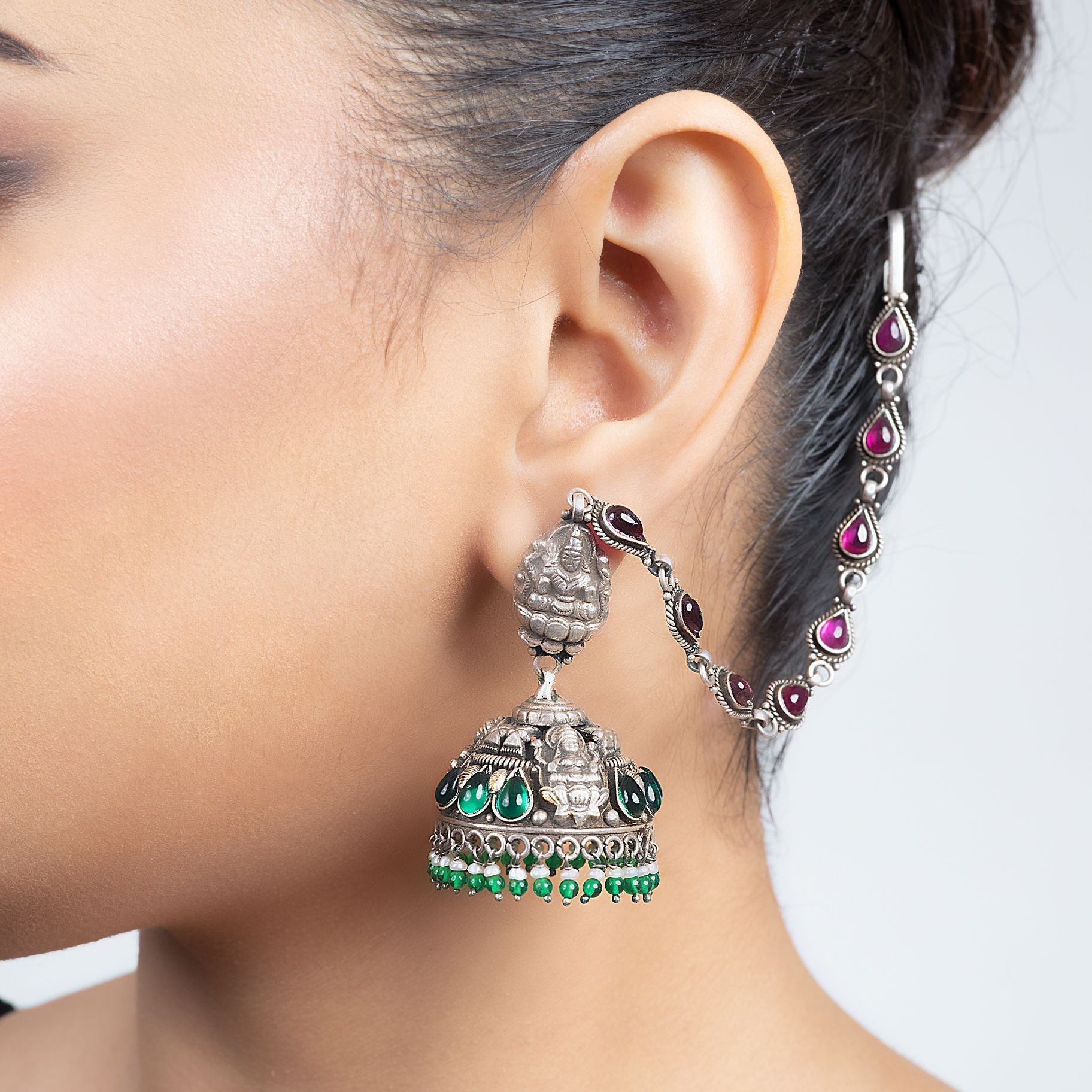 Silver Jhumka with Graceful Ear Chain silverhousebyrj