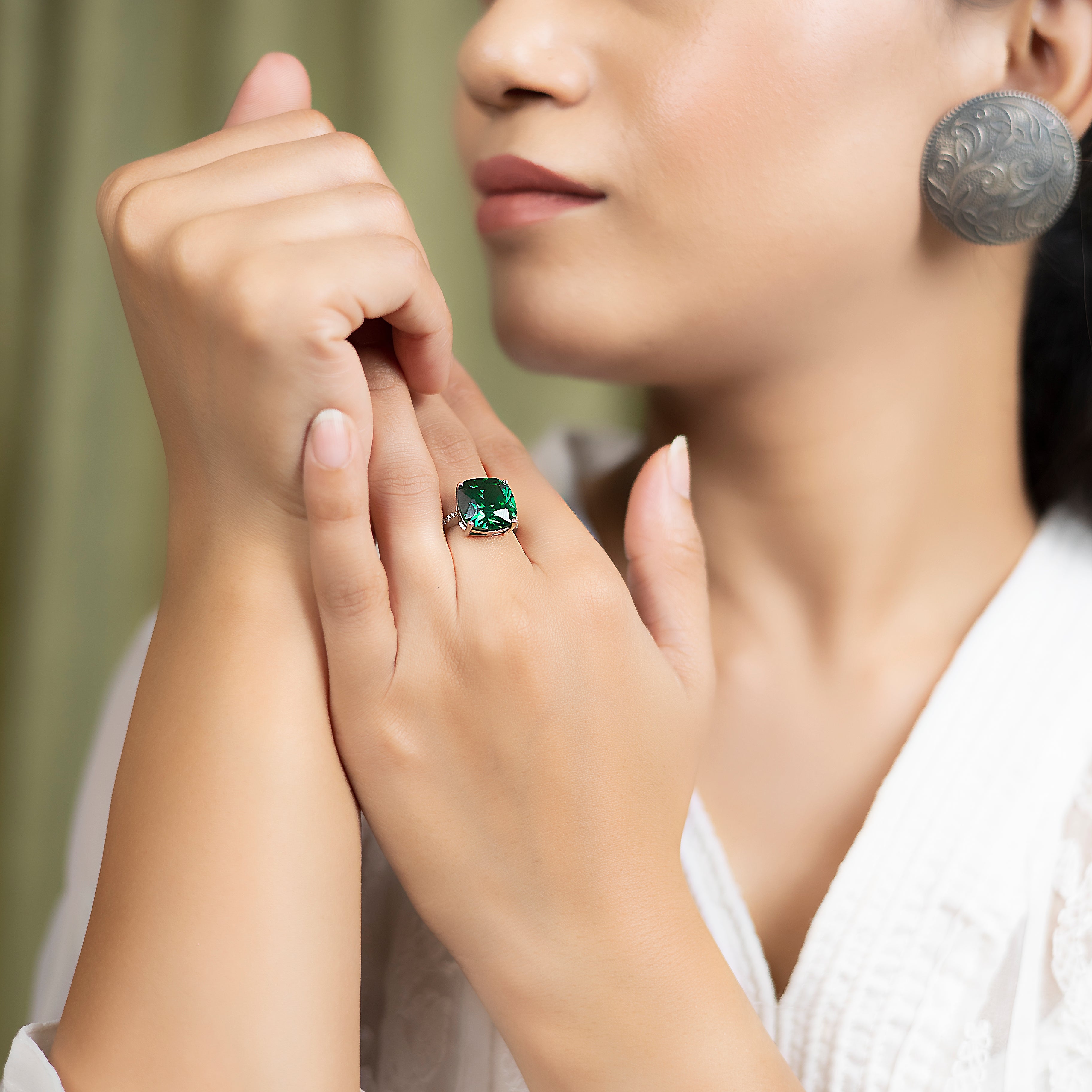 Simple Single Stone Ring with Traditional Indian Flair silverhousebyrj