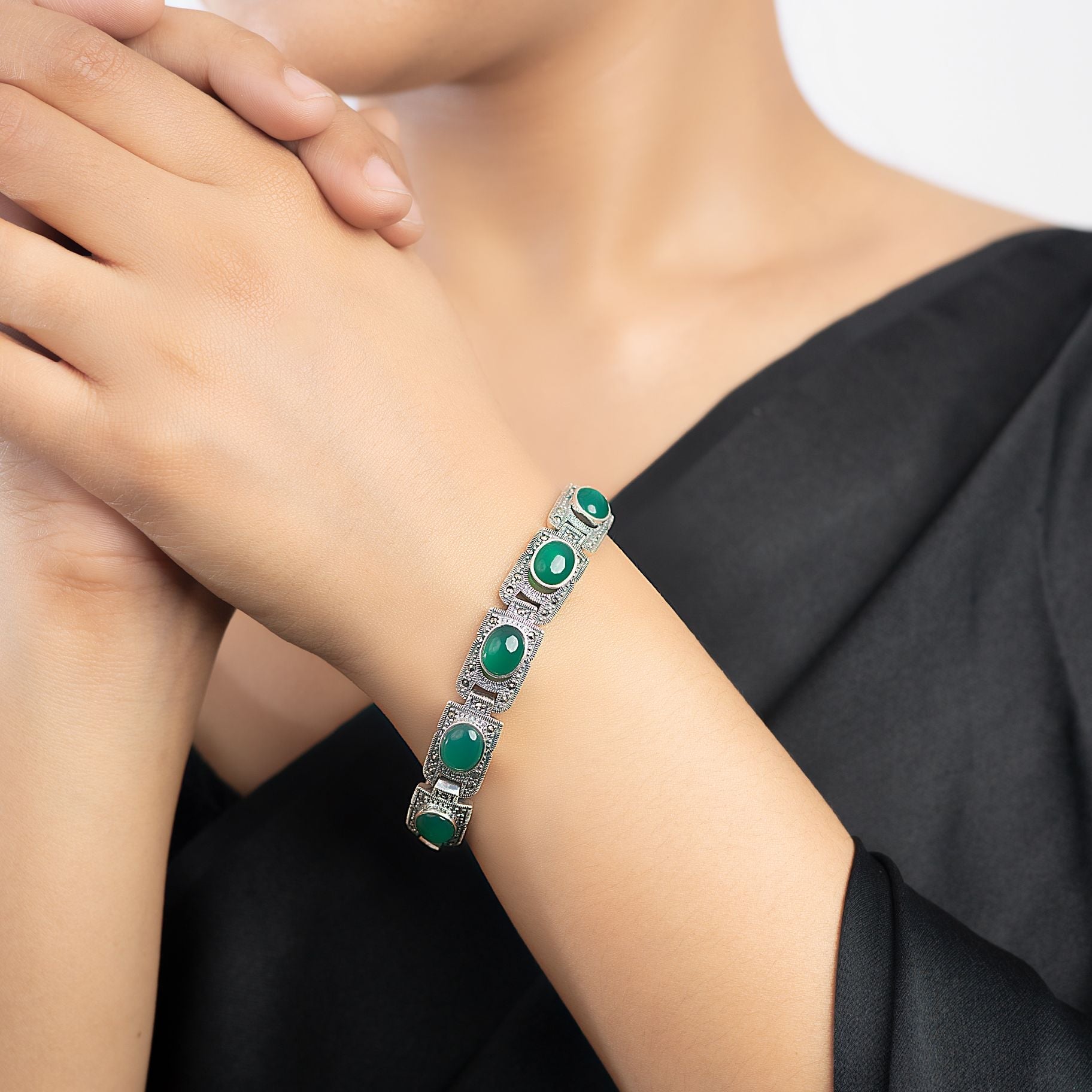 Sparkling Marcasite Silver Stone Studded Bracelet silverhousebyrj