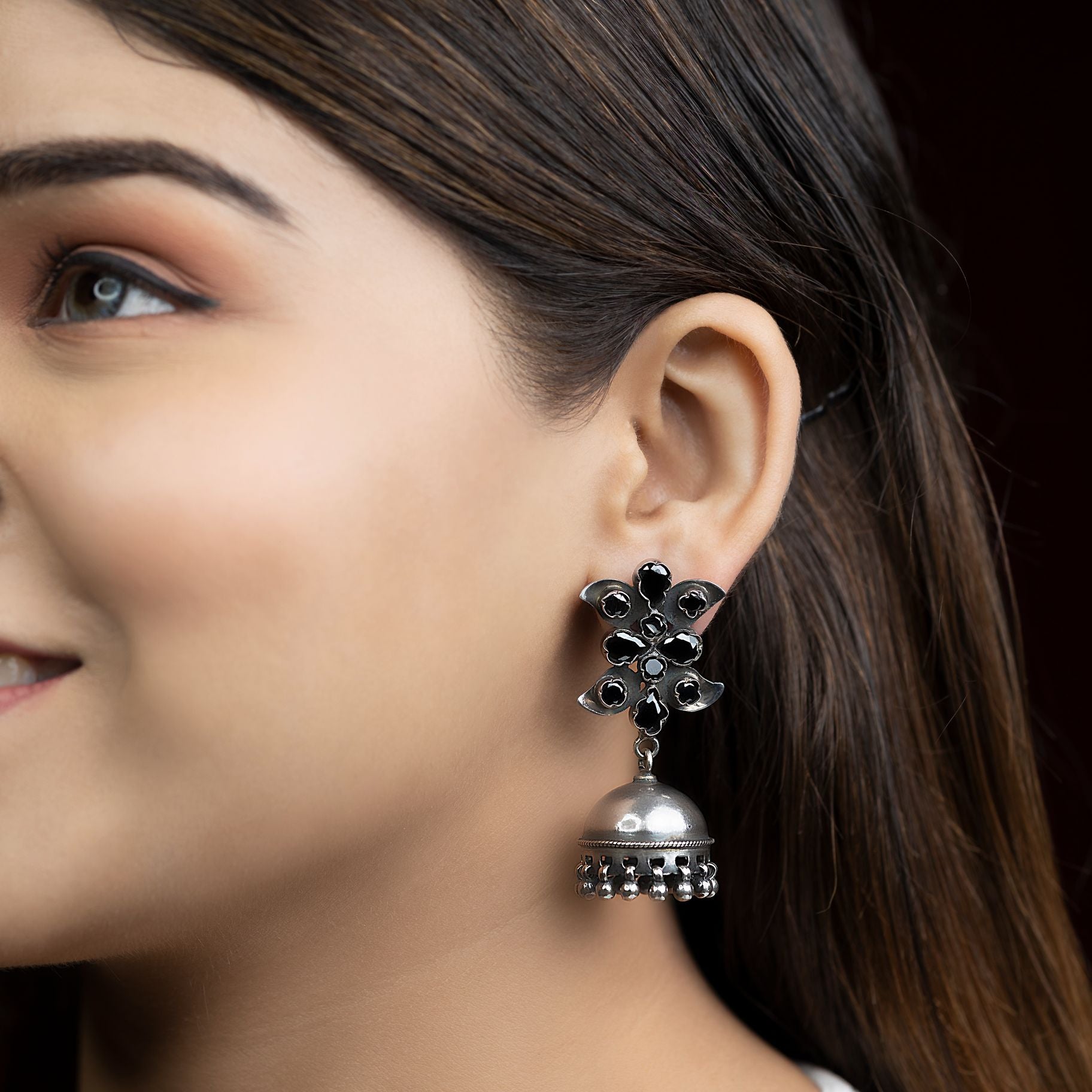 Sterling Silver Leafy Jhumka Earrings silverhousebyrj