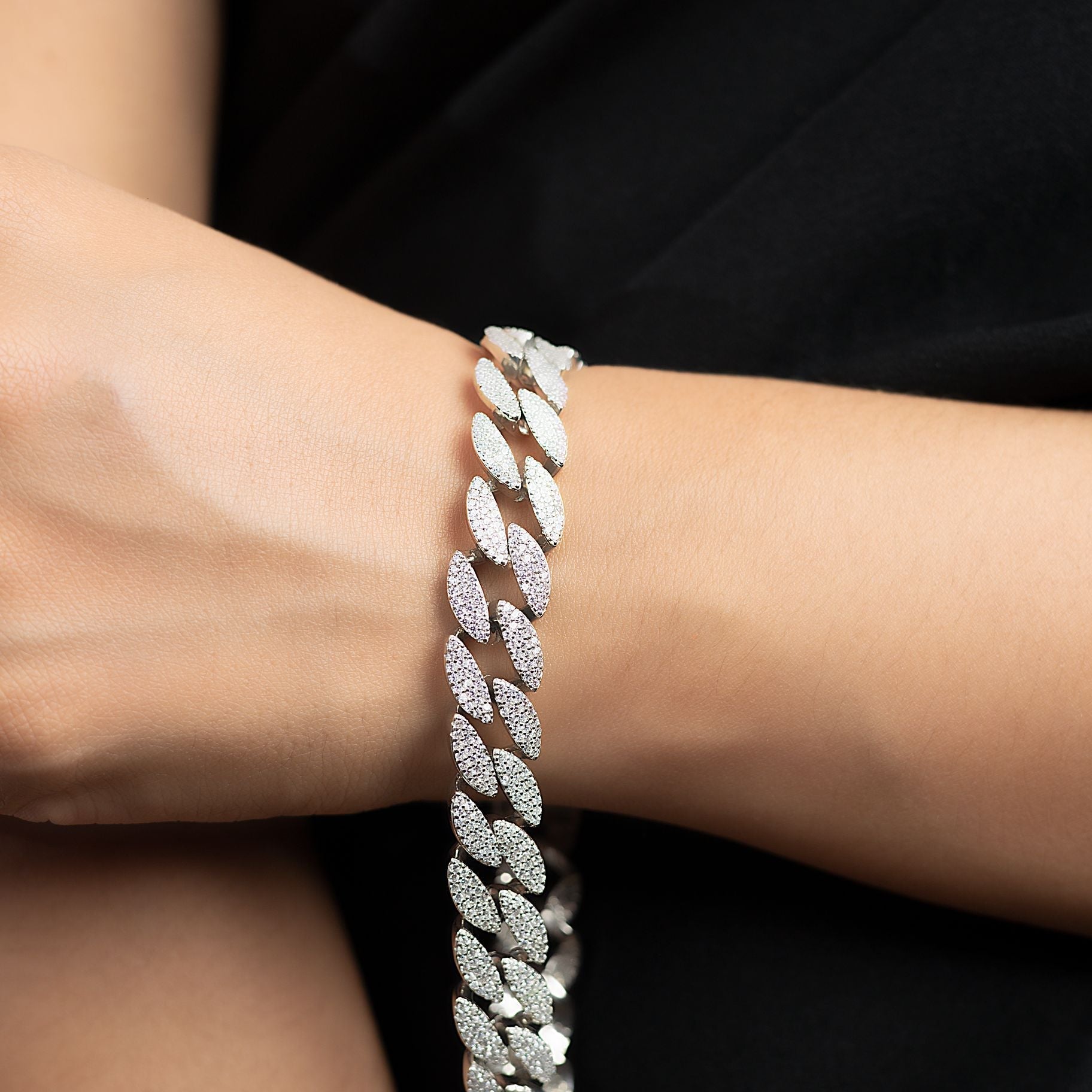 Stone Studded Cuban Link Chain Bracelet silverhousebyrj