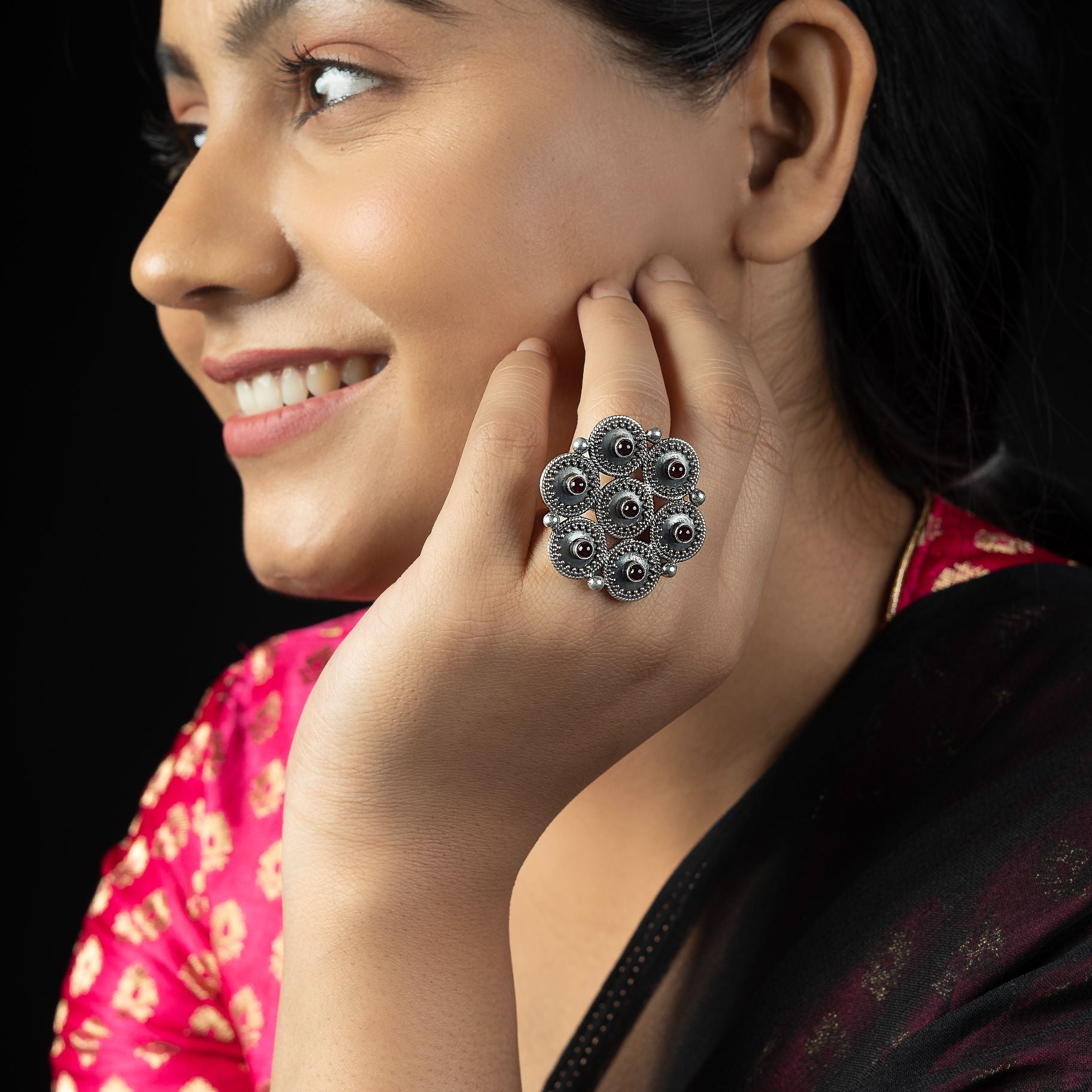 Stylish Magenta Floral  Ring silverhousebyrj