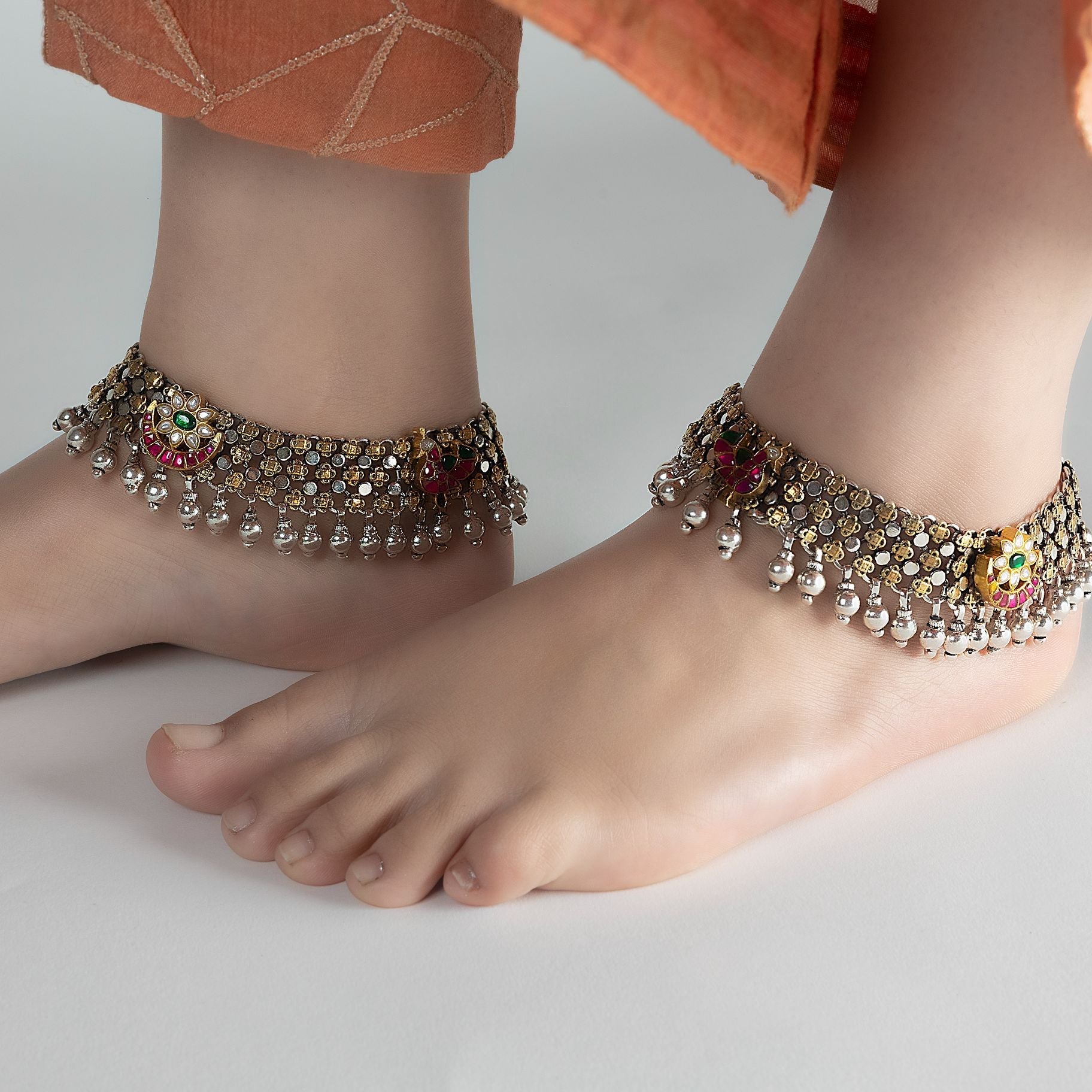 Traditional Dual Tone Ghungroo Paazeb Anklet silverhousebyrj