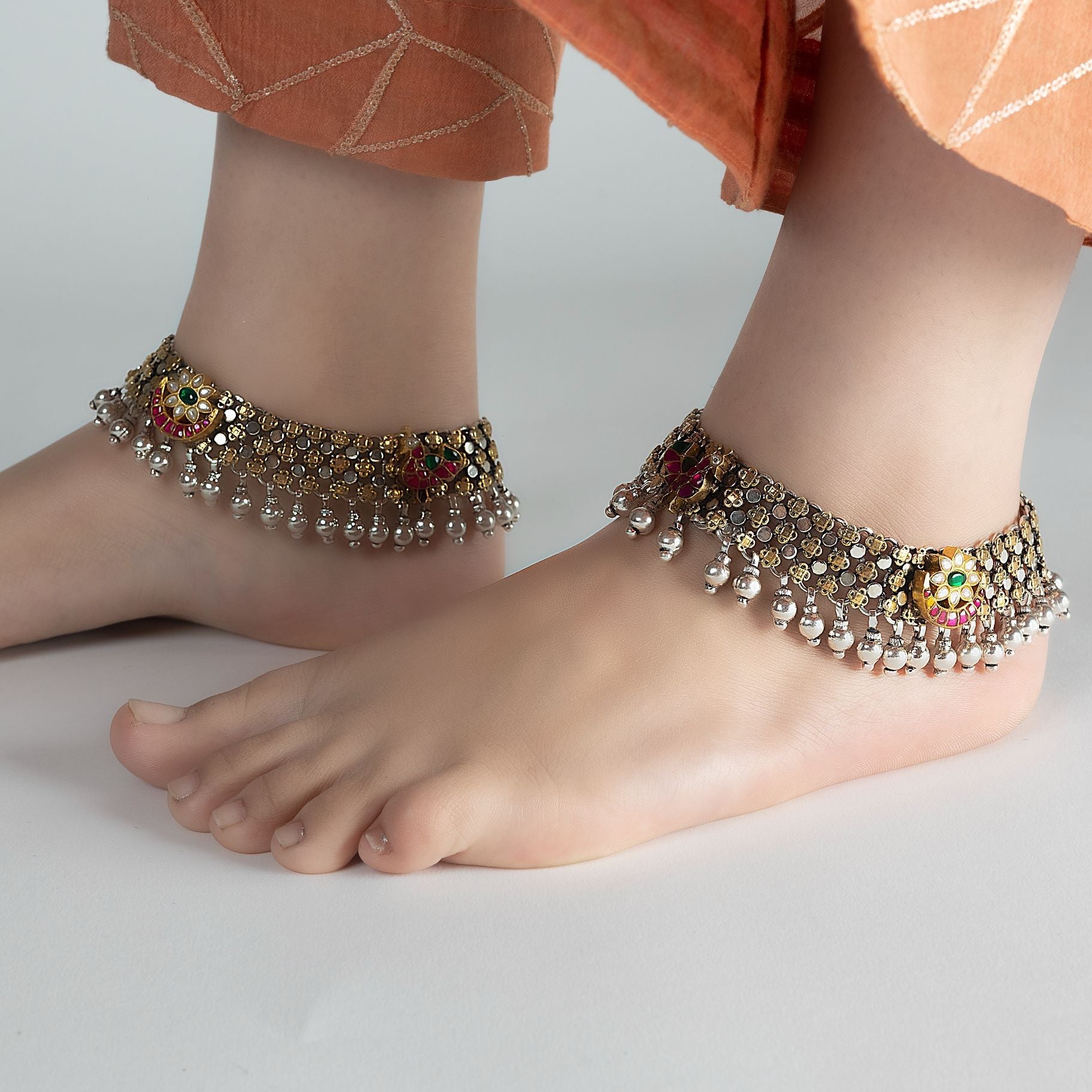 Traditional Dual Tone Ghungroo Paazeb Anklet silverhousebyrj