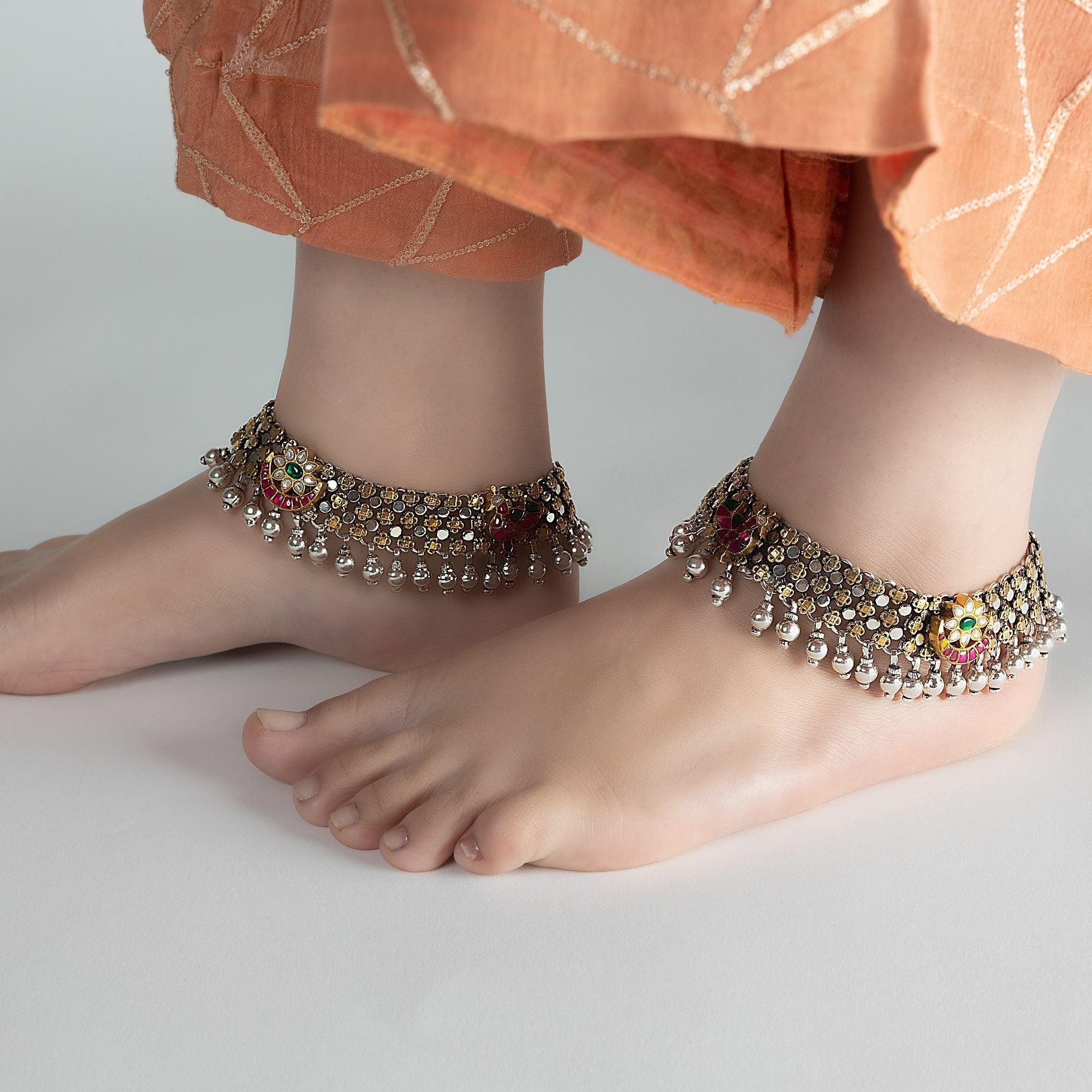 Traditional Dual Tone Ghungroo Paazeb Anklet silverhousebyrj