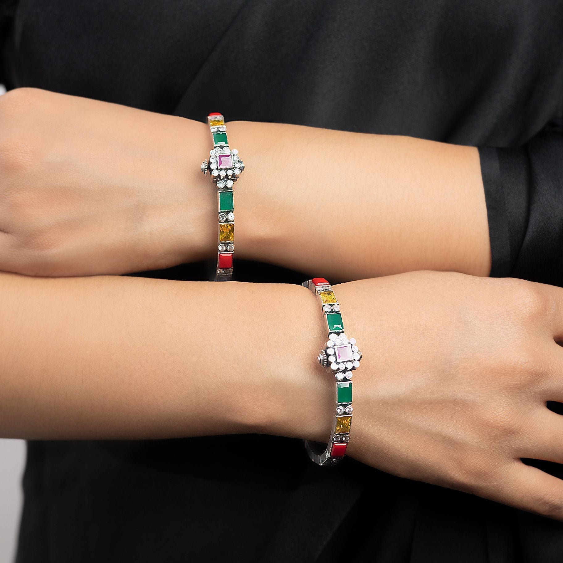 Traditional Navratna Studded Bangles silverhousebyrj