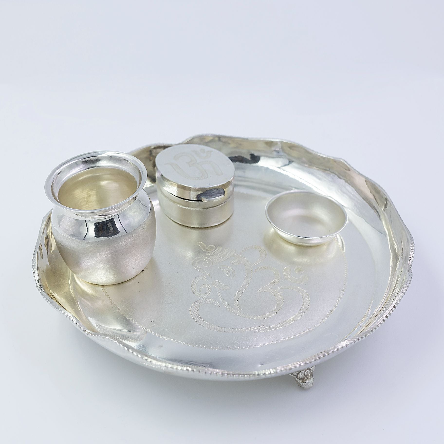 Traditional Silver Puja Thali Set silverhousebyrj