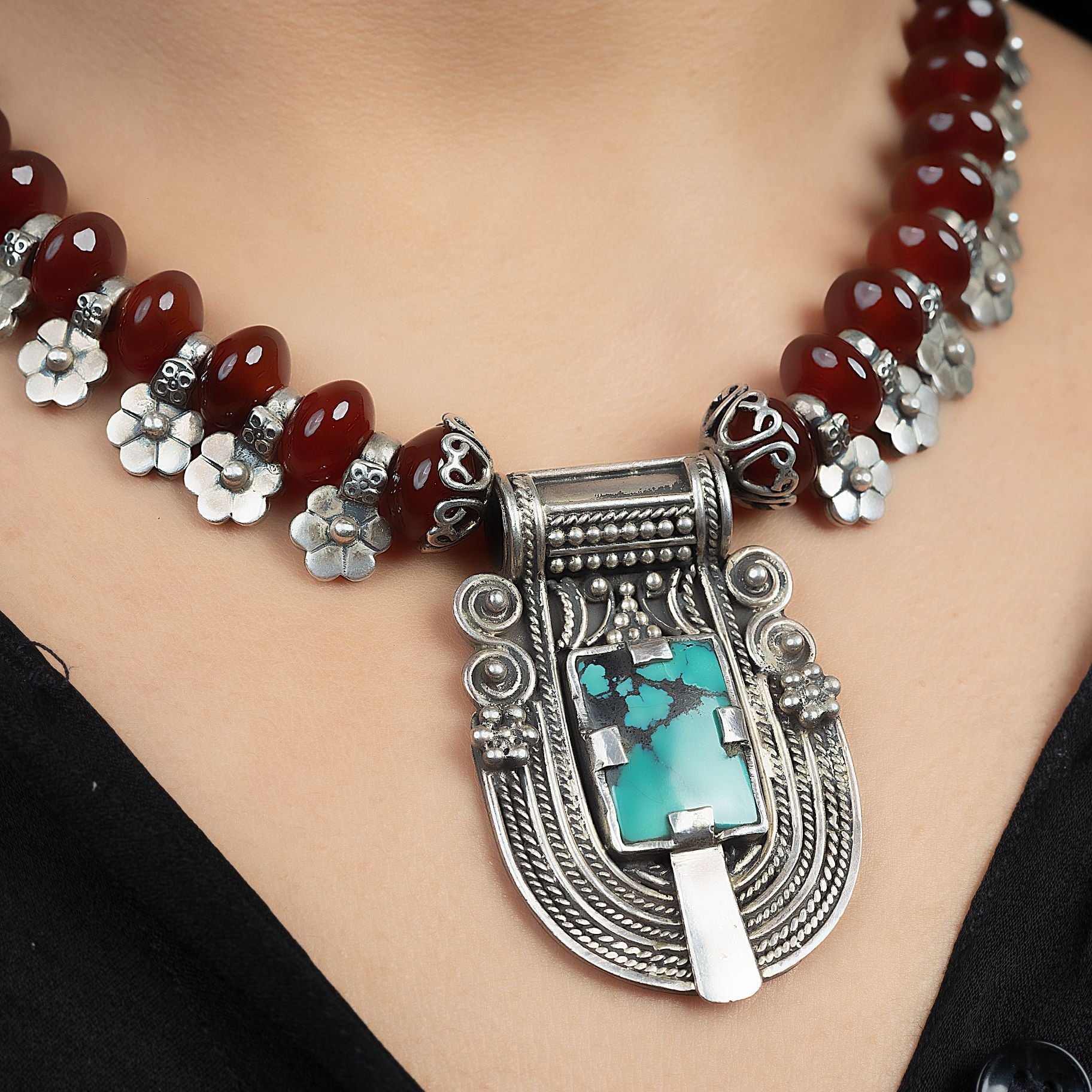 Tribal Classic Stone Necklace and Earring Set silverhousebyrj