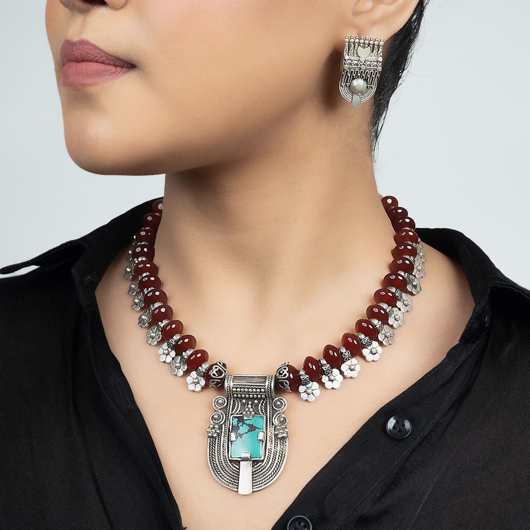 Tribal Classic Stone Necklace and Earring Set silverhousebyrj