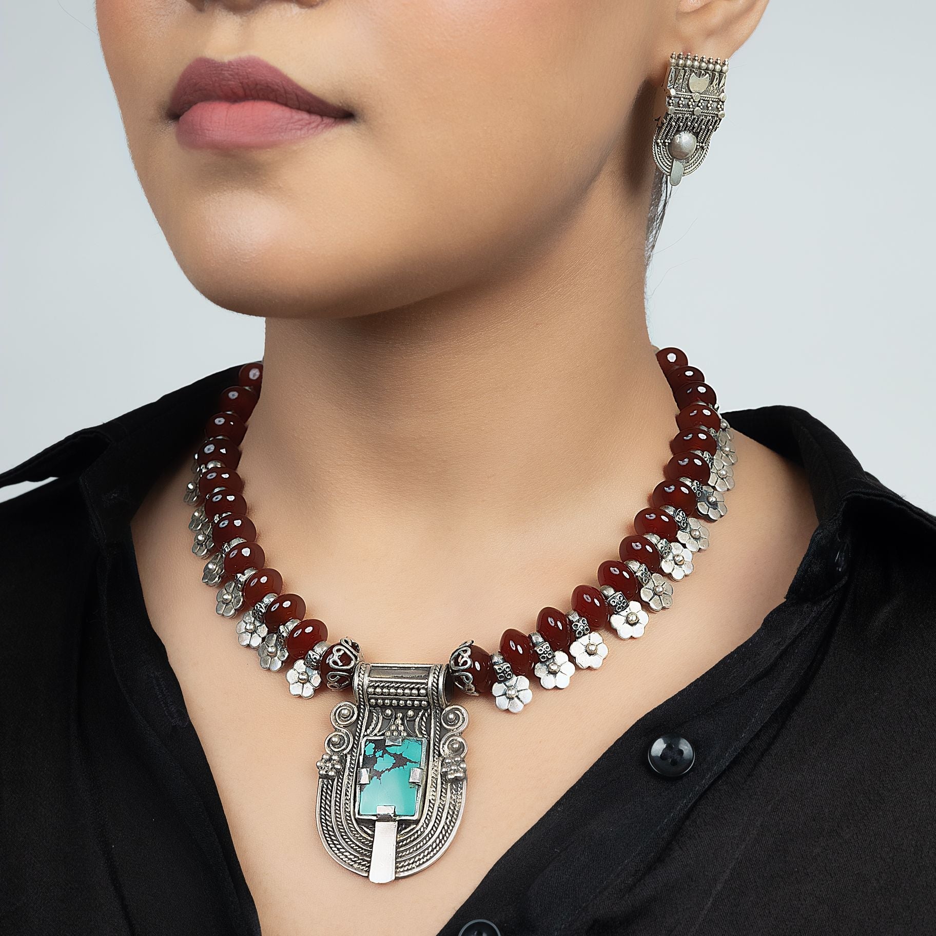 Tribal Classic Stone Necklace and Earring Set silverhousebyrj