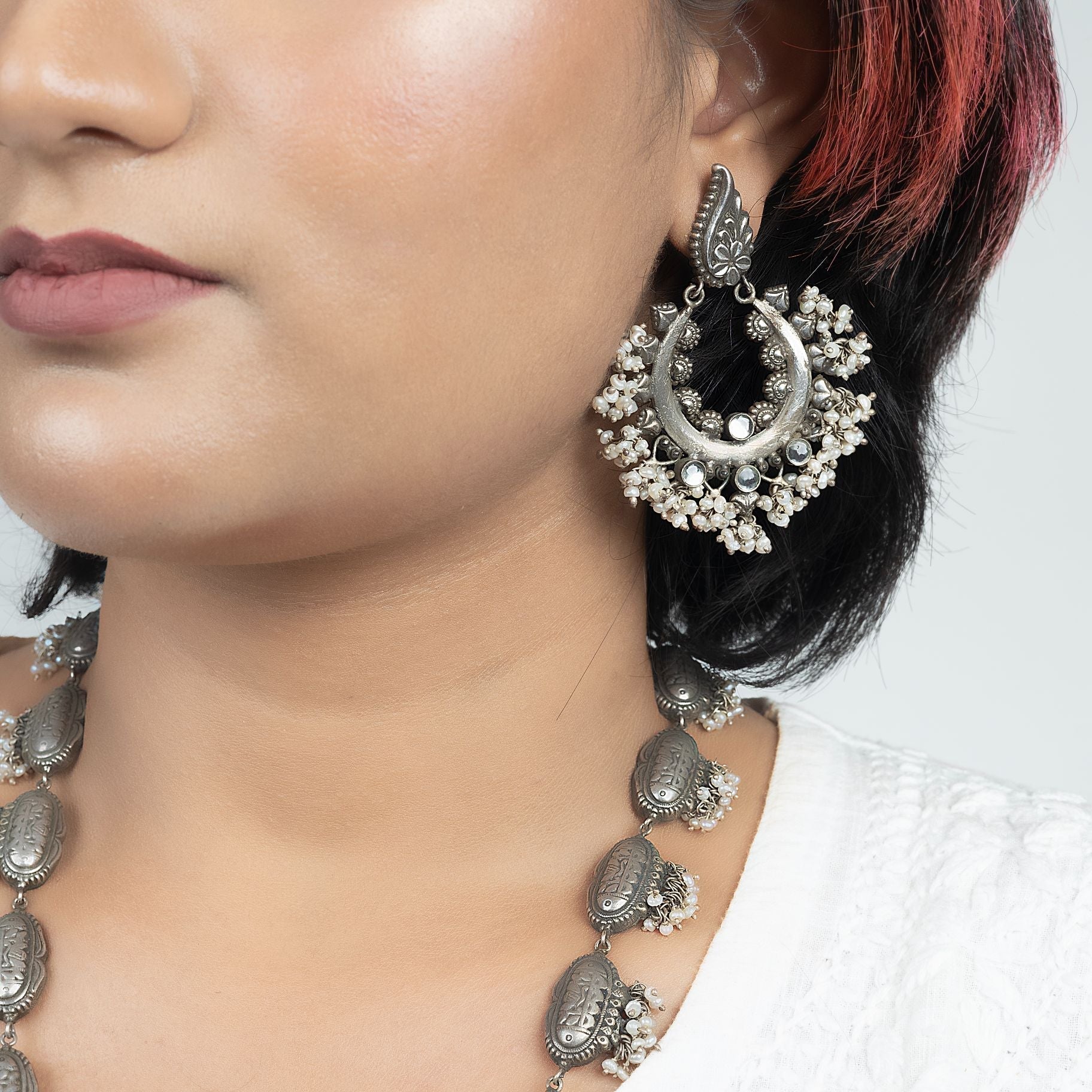 Tribal Finely Studded with Pearls and Kundan with Delightful Chain Set silverhousebyrj