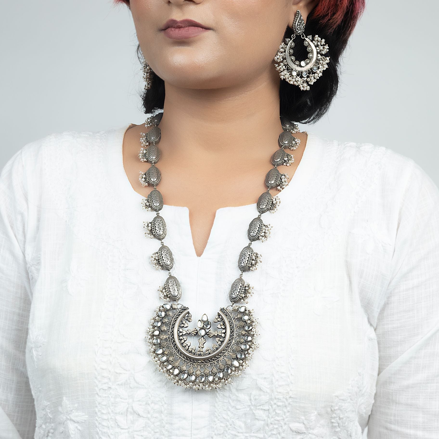 Tribal Finely Studded with Pearls and Kundan with Delightful Chain Set silverhousebyrj