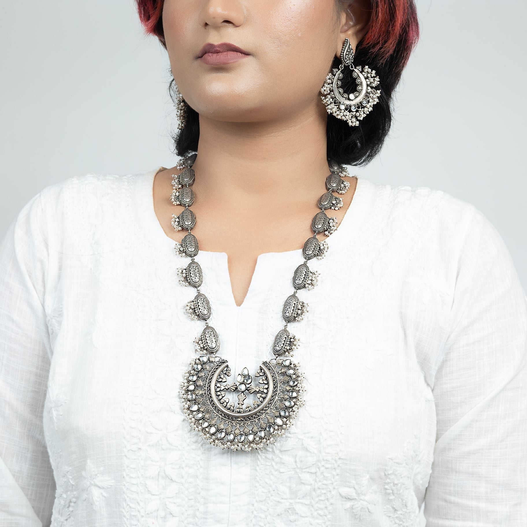 Tribal Finely Studded with Pearls and Kundan with Delightful Chain Set silverhousebyrj