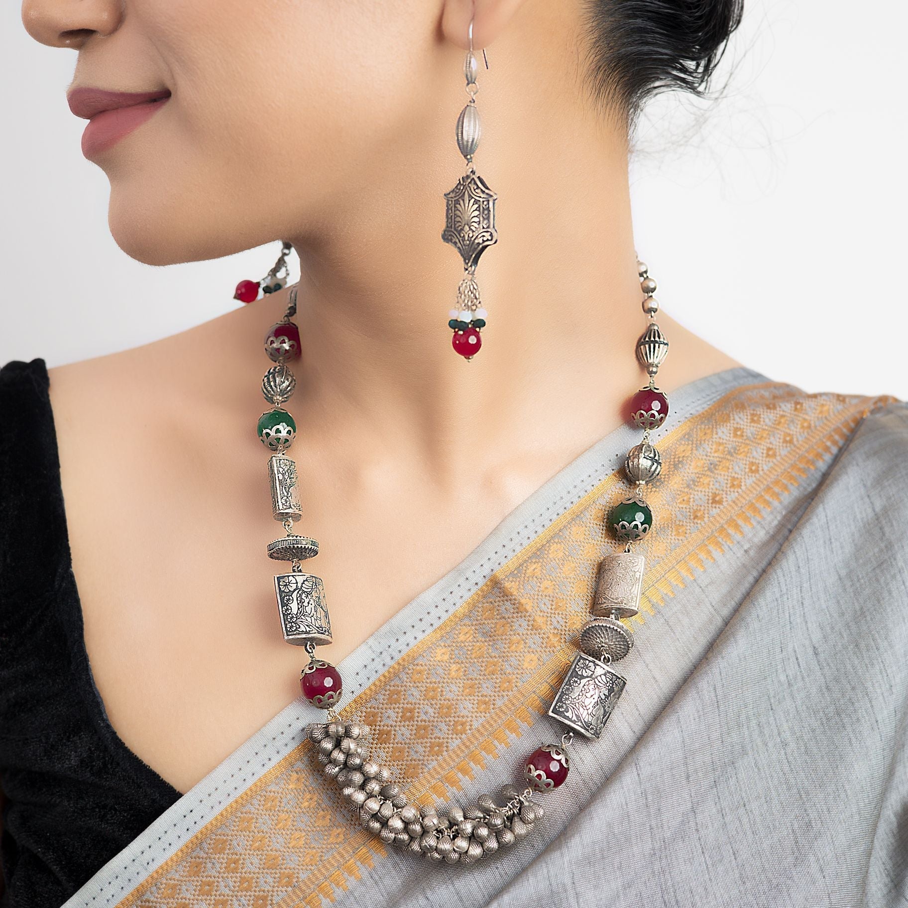 Tribal Ghungroo Necklace With Earing Set silverhousebyrj