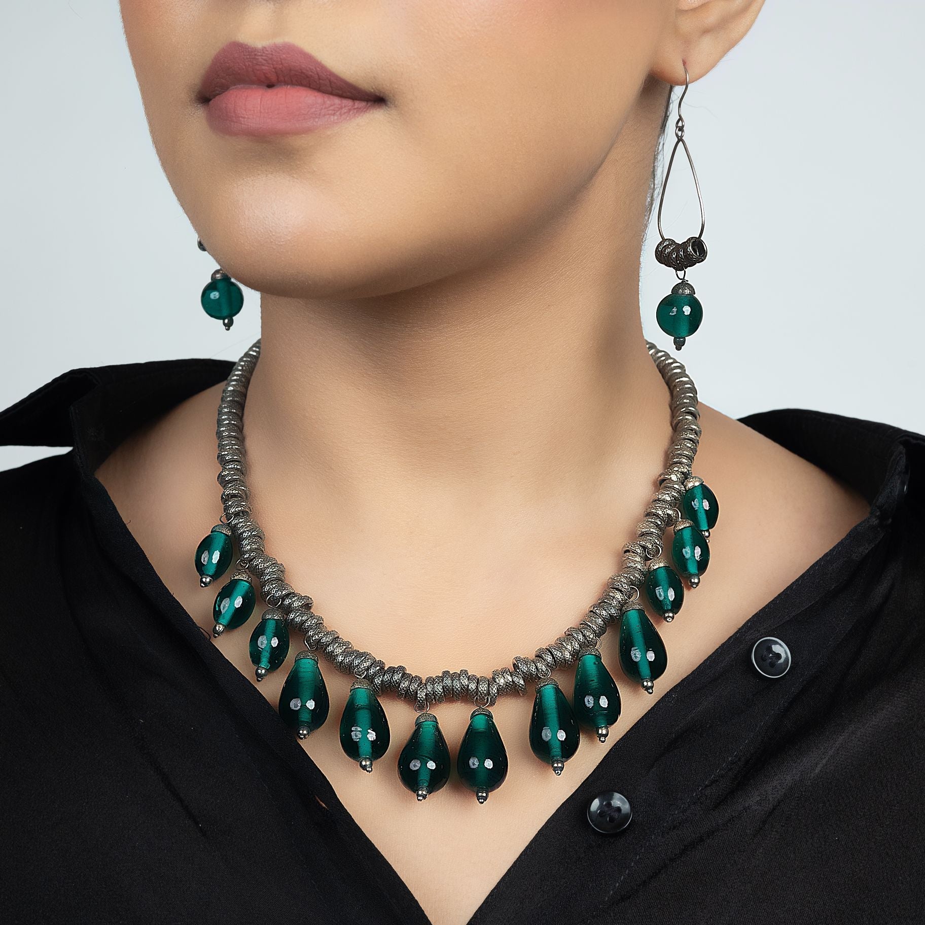 Tribal Precious Stones Hanging Necklace and Earring Set silverhousebyrj