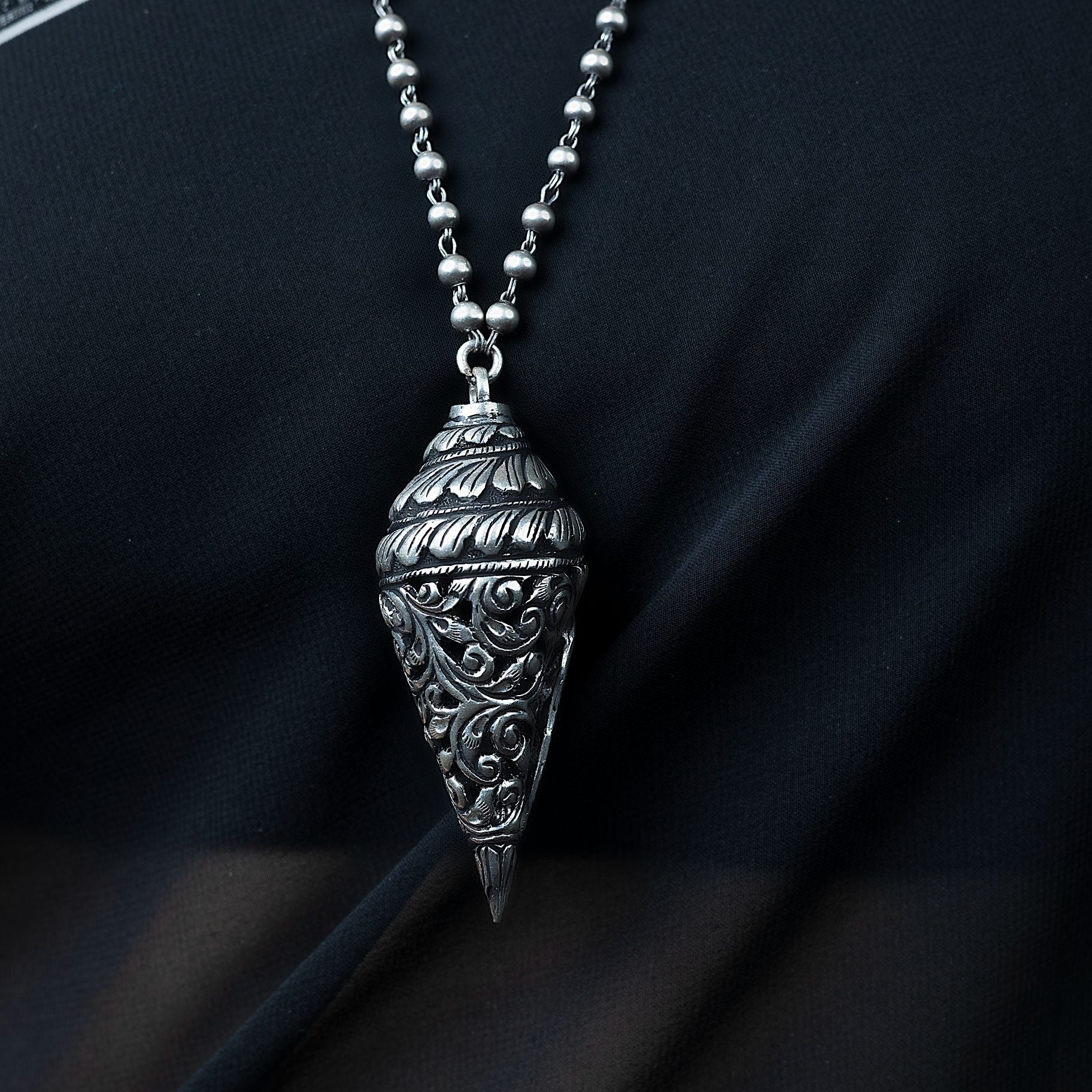 Unique Shankh Pendant Neckpiece With Long Matar mala chain silverhousebyrj