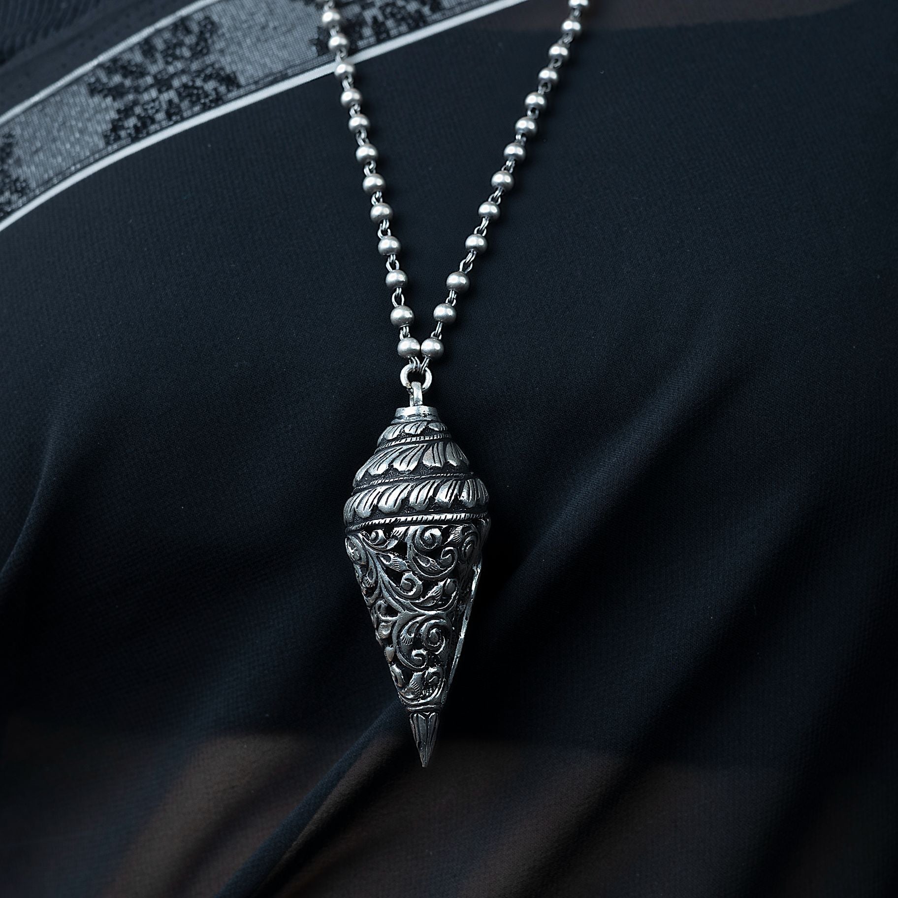 Unique Shankh Pendant Neckpiece With Long Matar mala chain silverhousebyrj