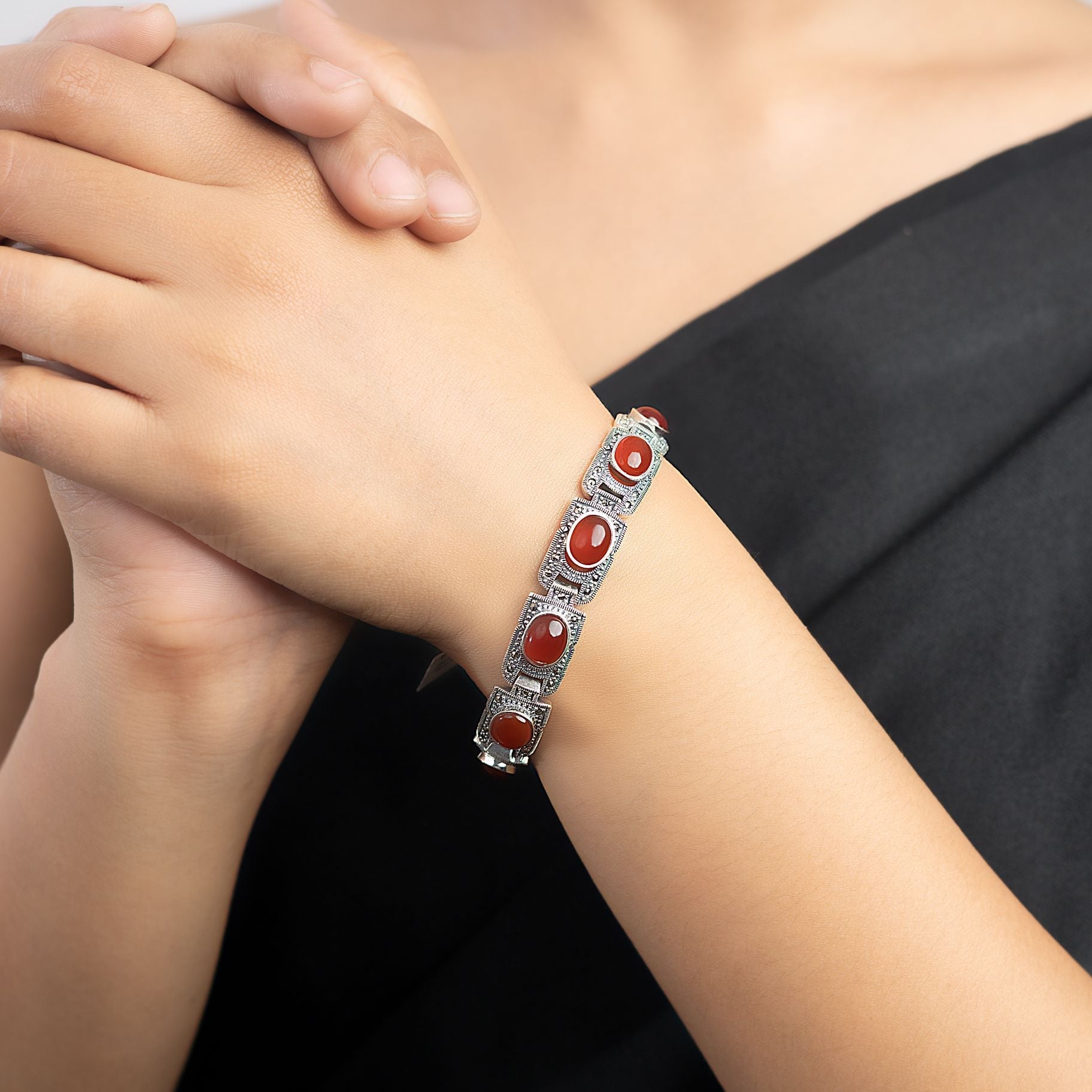 Vintage Red Onyx Ornate Bracelet silverhousebyrj