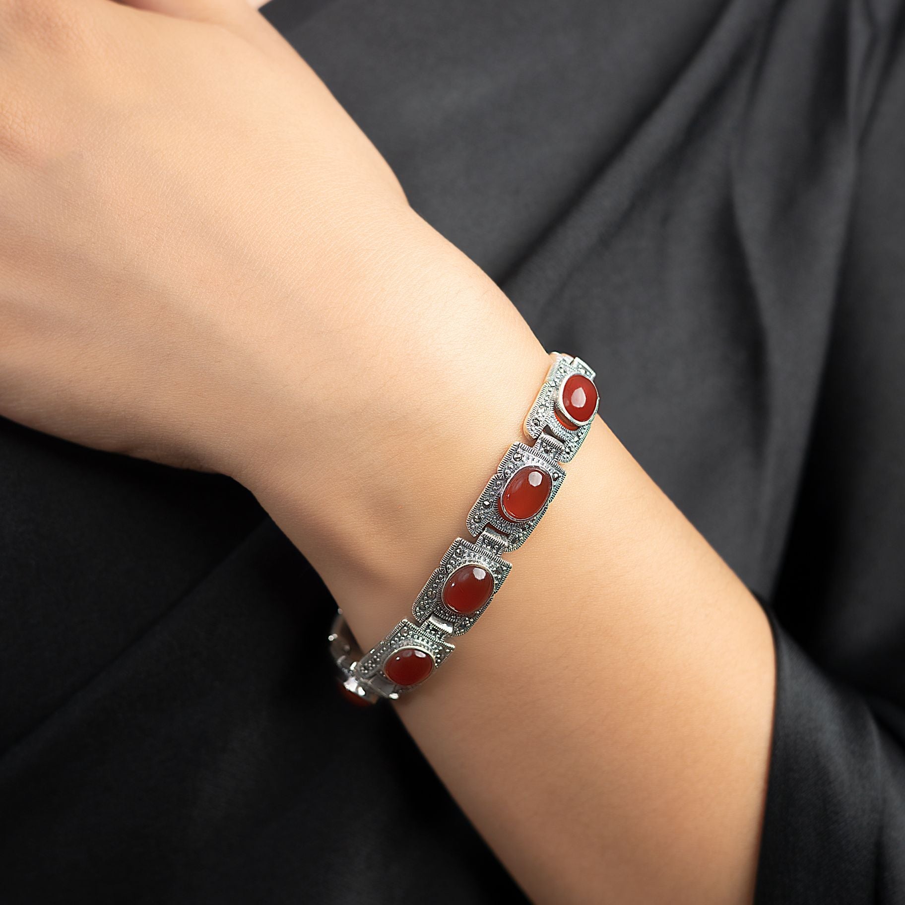 Vintage Red Onyx Ornate Bracelet silverhousebyrj