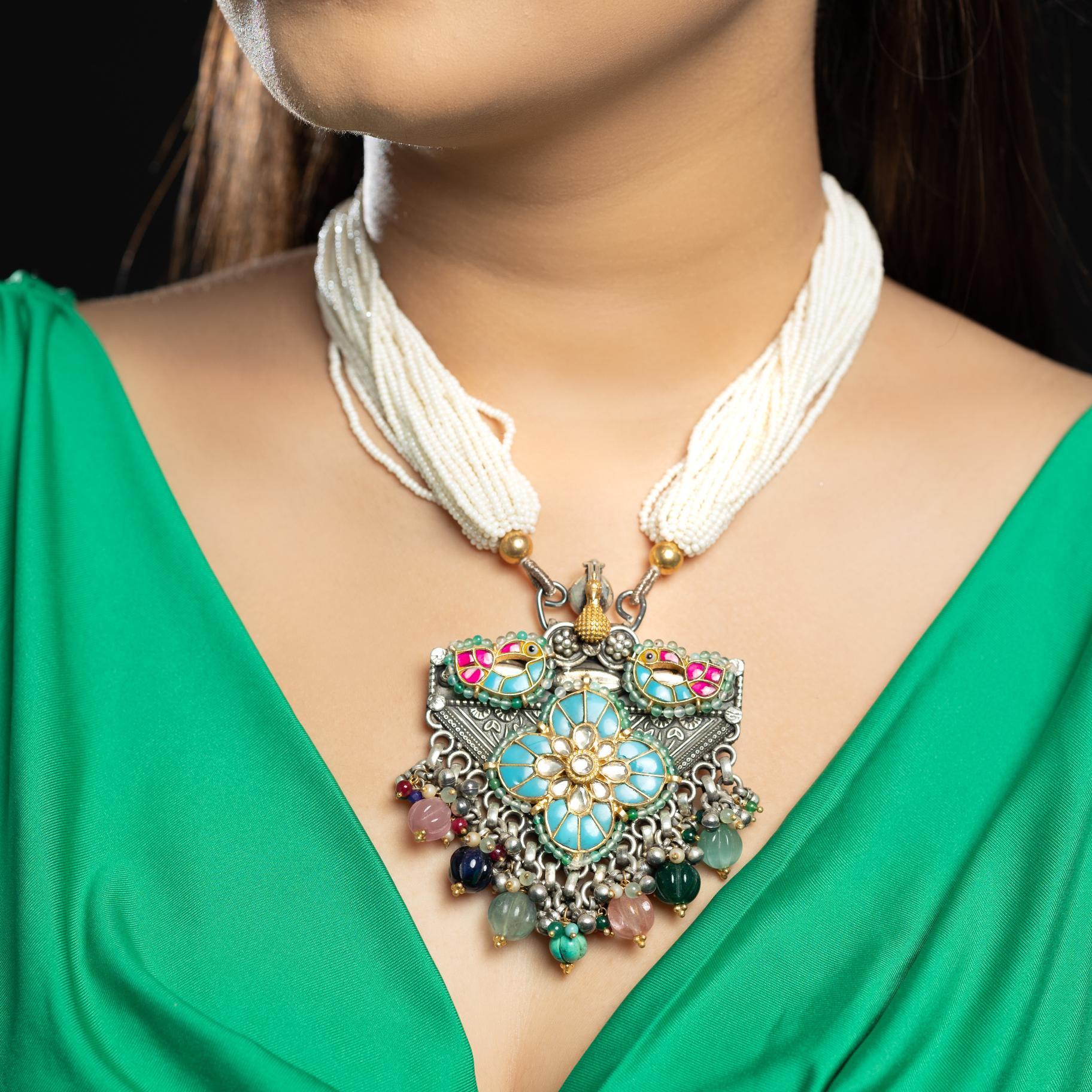 Dual Tone Statement Feroza Necklace