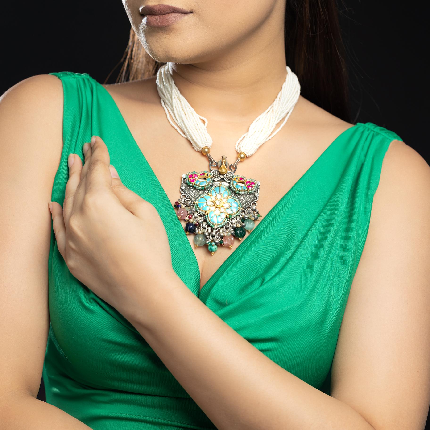 Dual Tone Statement Feroza Necklace