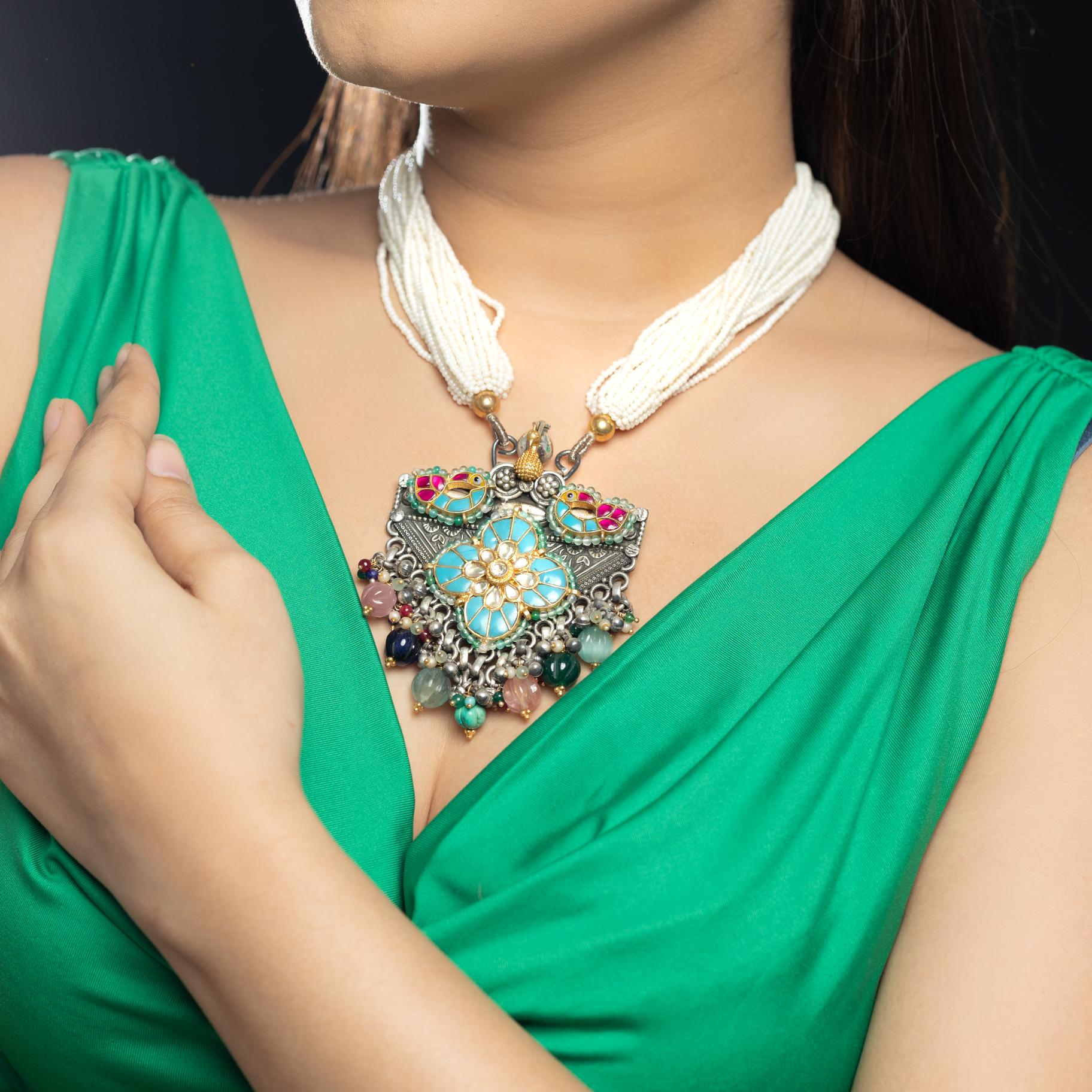 Dual Tone Statement Feroza Necklace