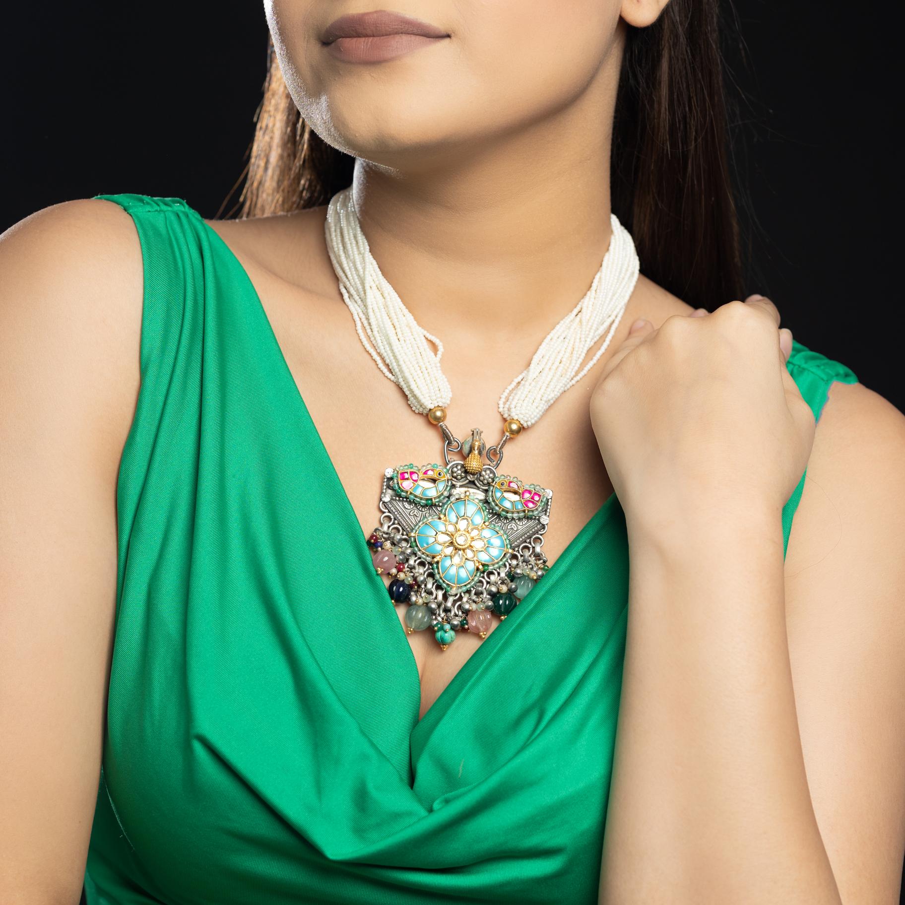 Dual Tone Statement Feroza Necklace