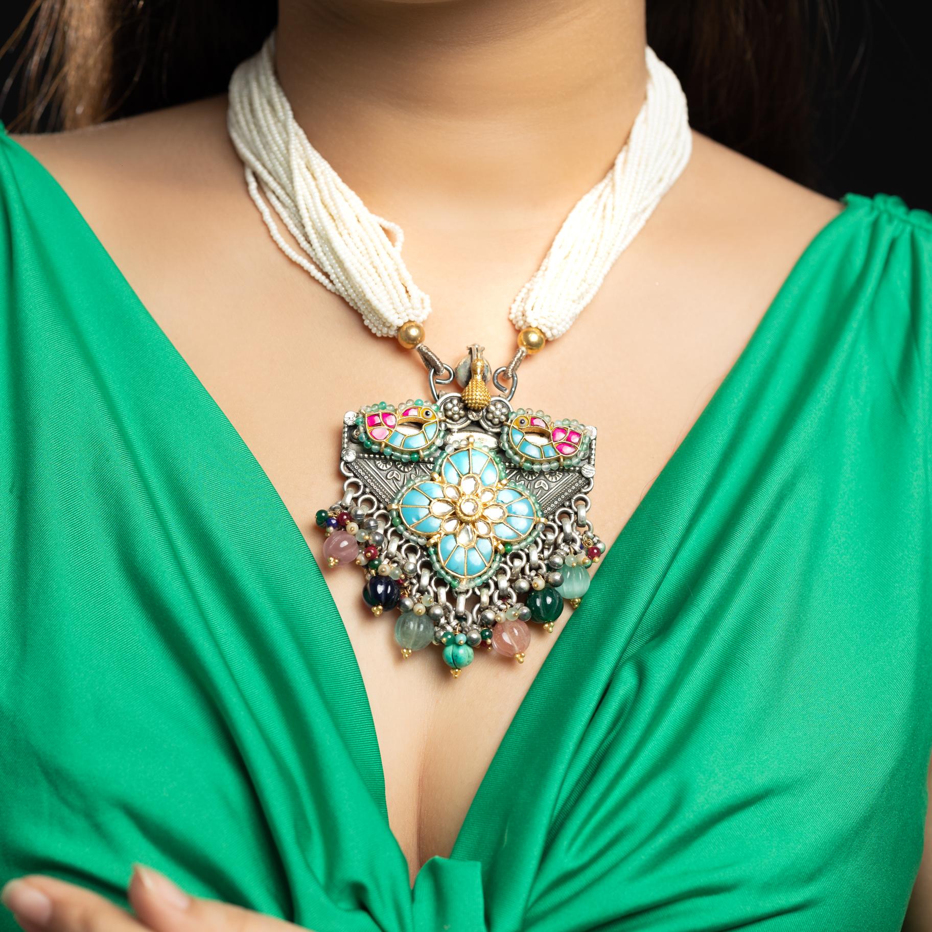 Dual Tone Statement Feroza Necklace