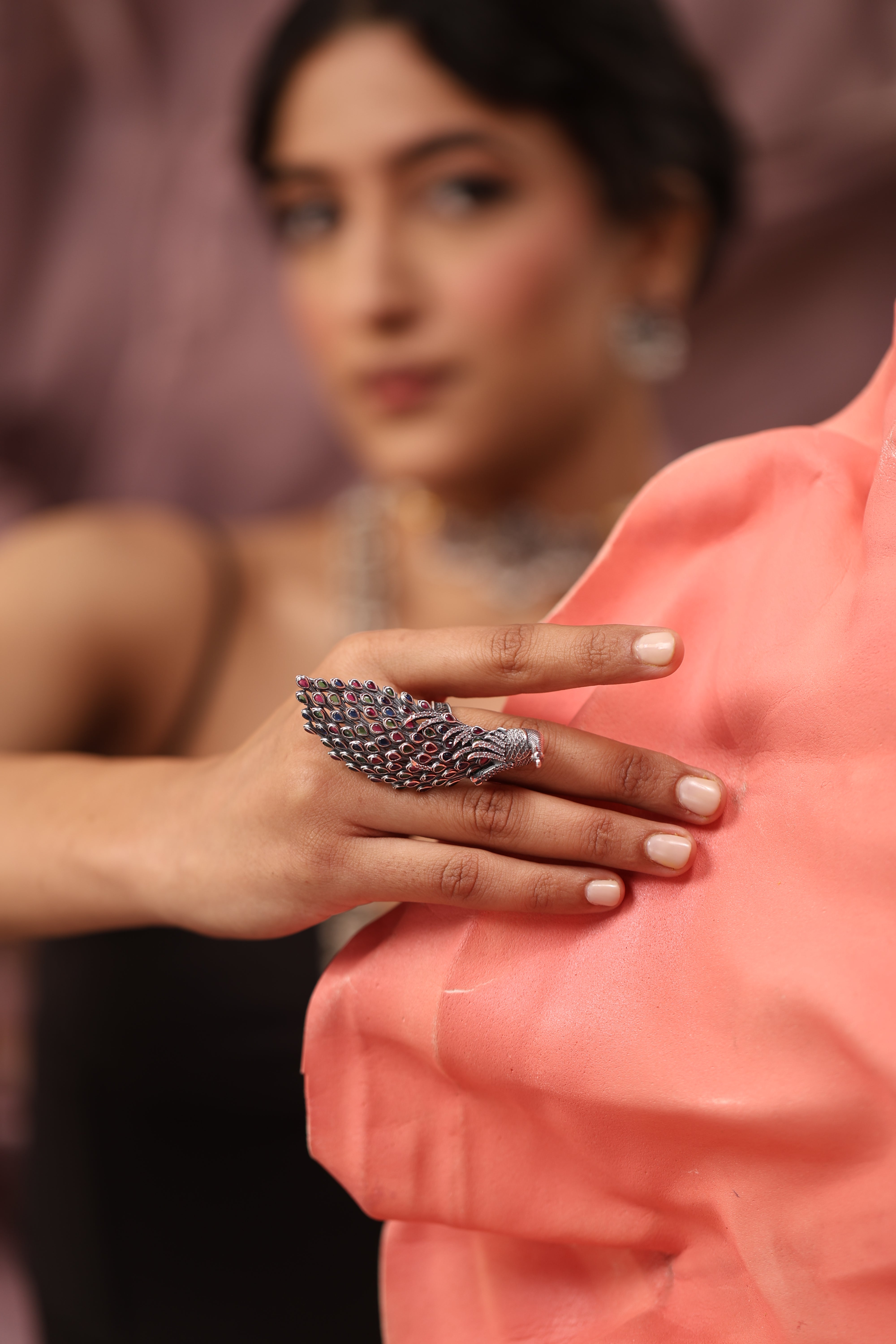 Stone-Studded Mayur Ring