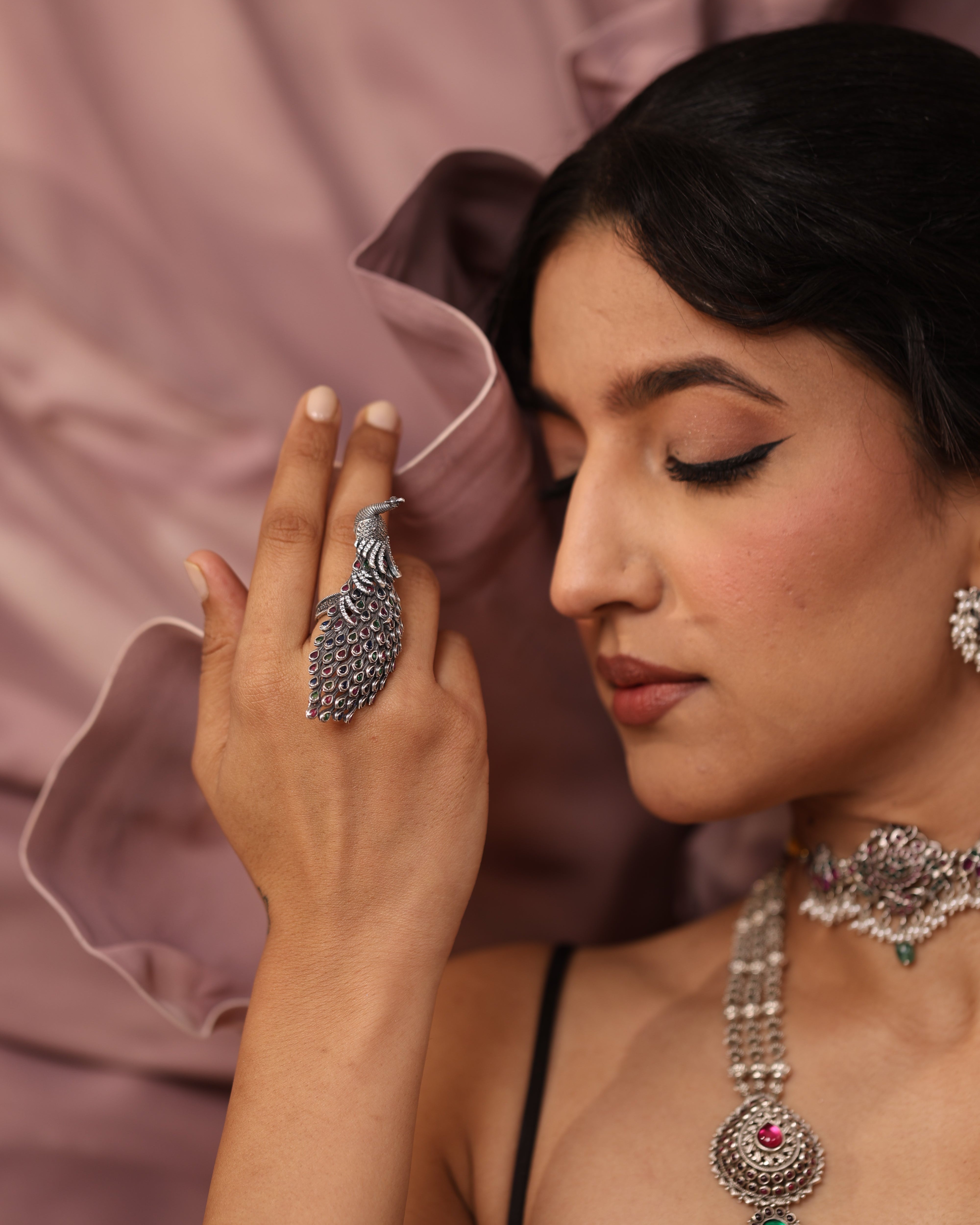 Stone-Studded Mayur Ring