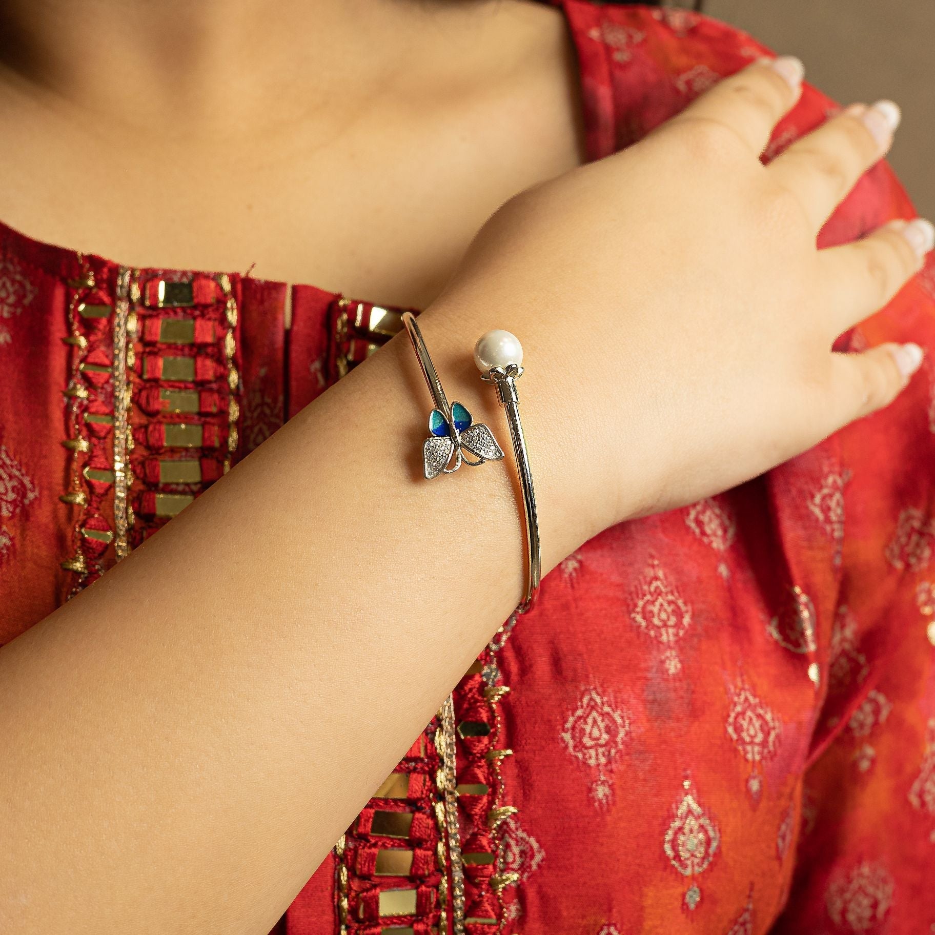 Aesthetic Blue Butterfly Silver Italian Bangle silverhousebyrj