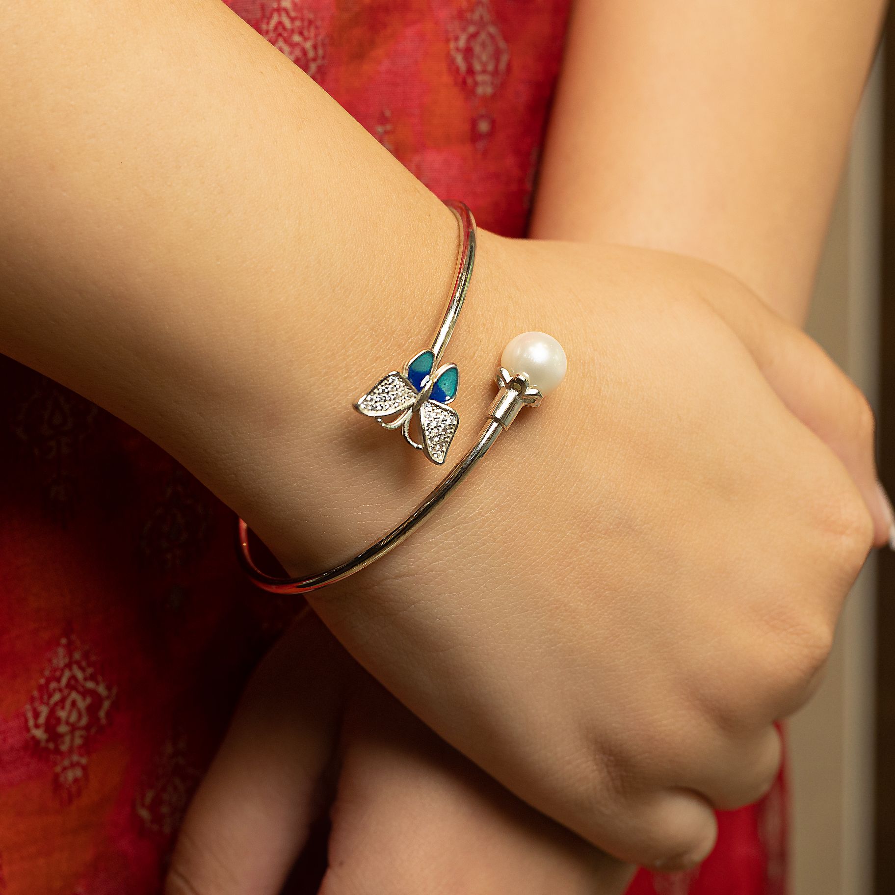 Aesthetic Blue Butterfly Silver Italian Bangle silverhousebyrj