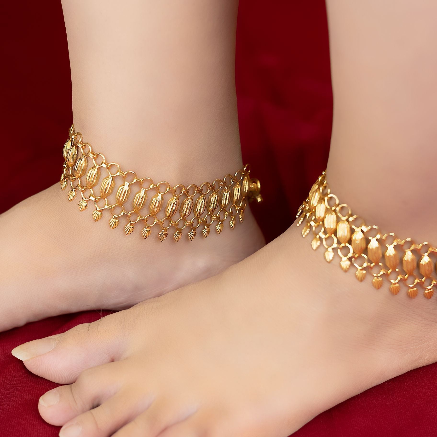 Antique Look Gold Anklet with Retro Indian Pattern silverhousebyrj