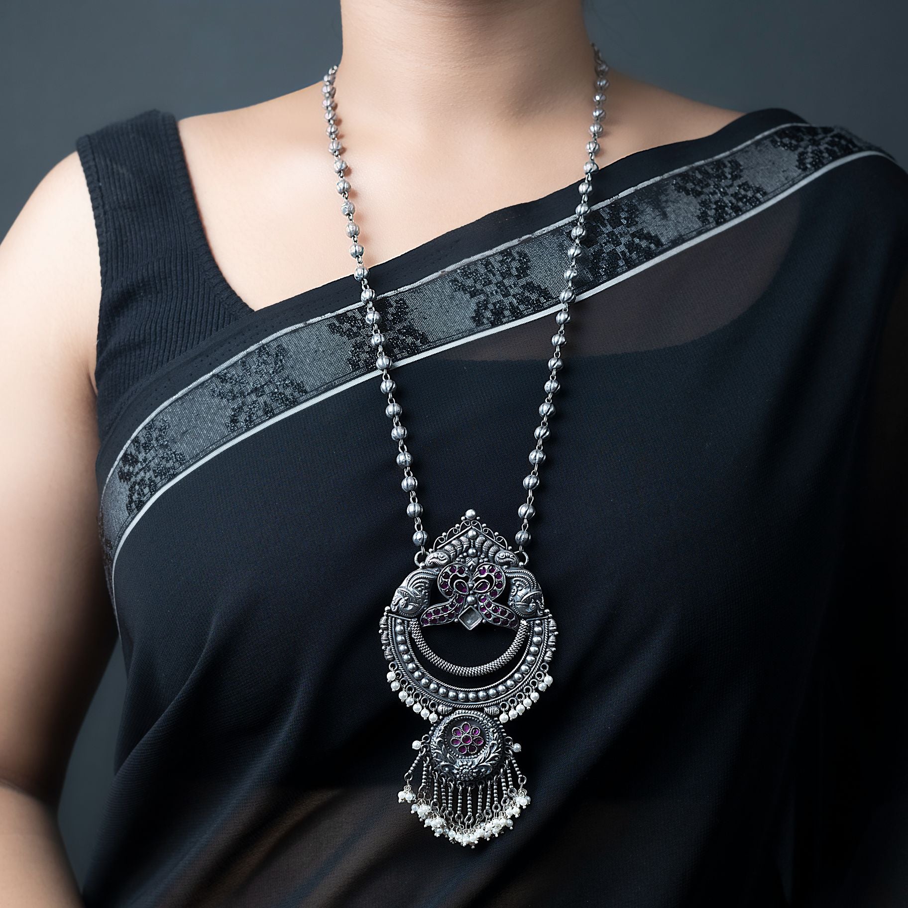 Artistic Pendant With Long Matar mala Chain silverhousebyrj