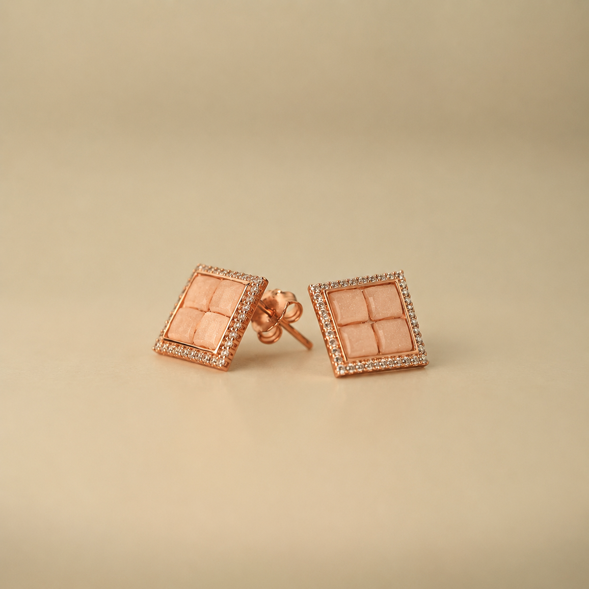Gold Grid Stud Earrings