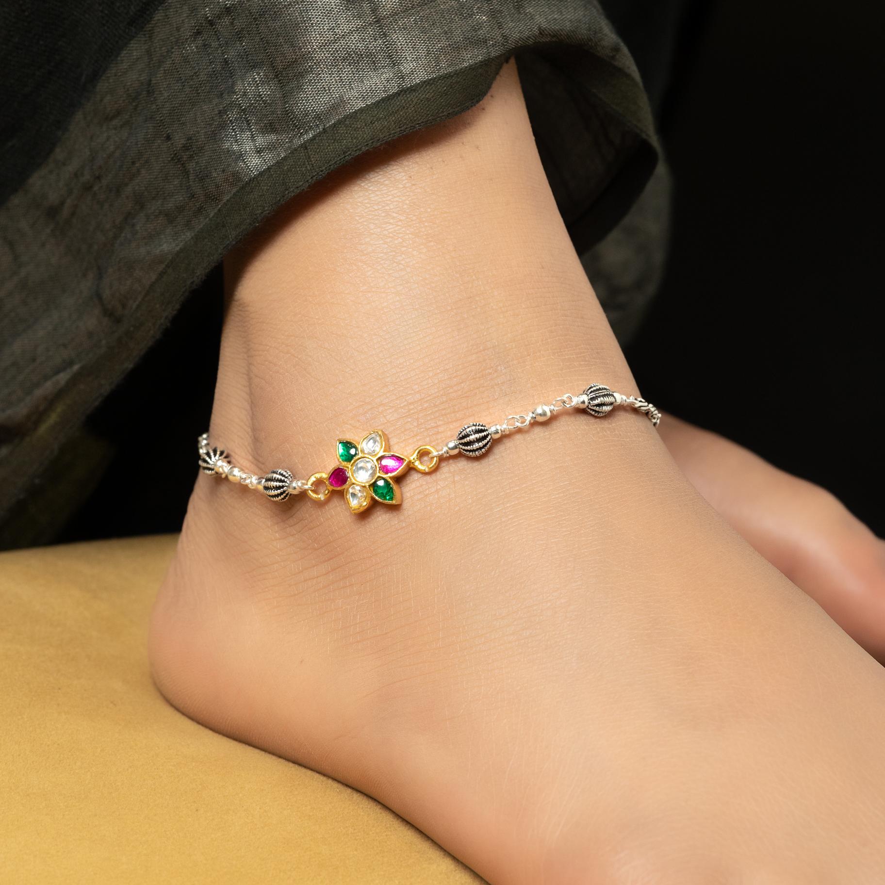 Flowered Dual Shade Anklet