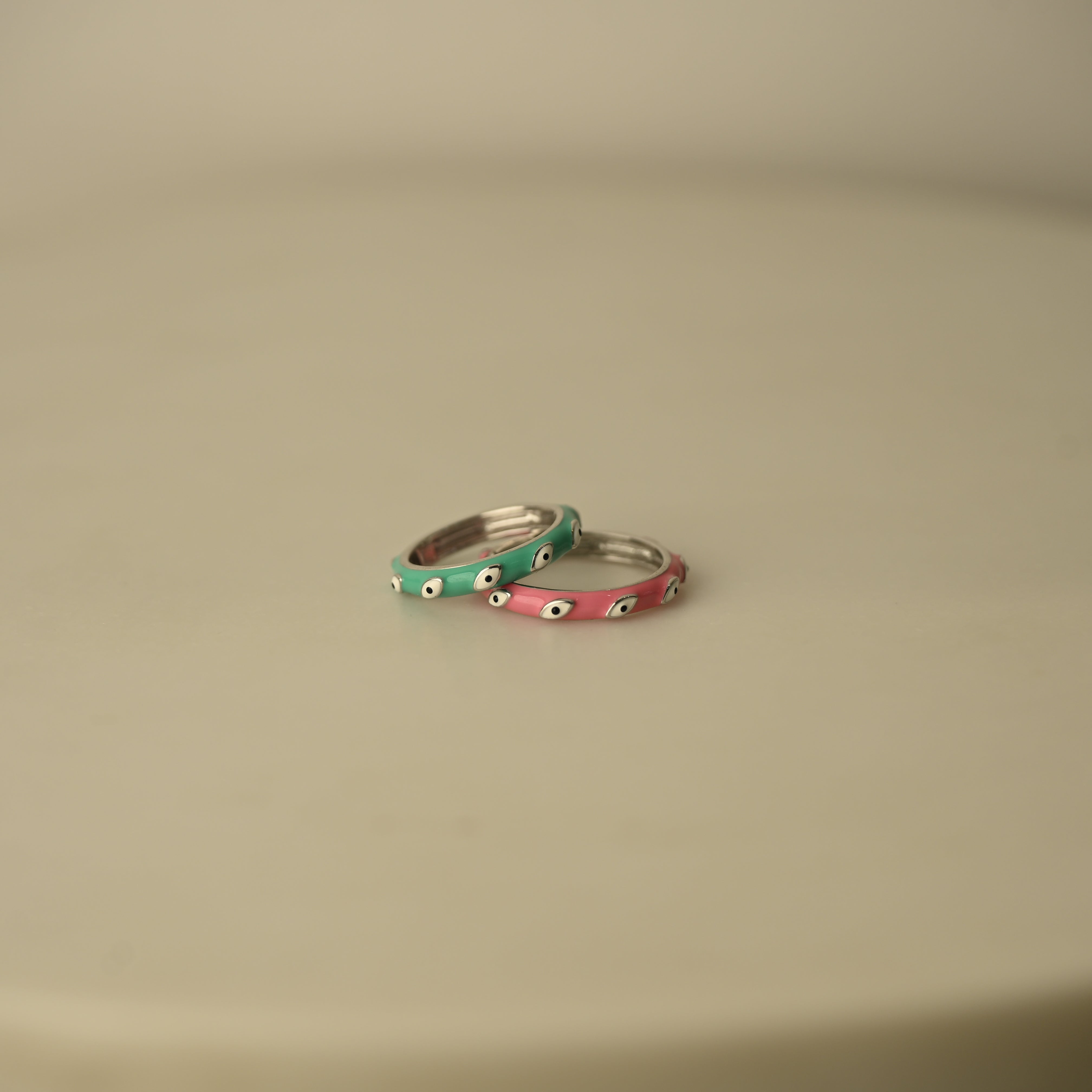 Pink & Green Evil Eye Ring Set