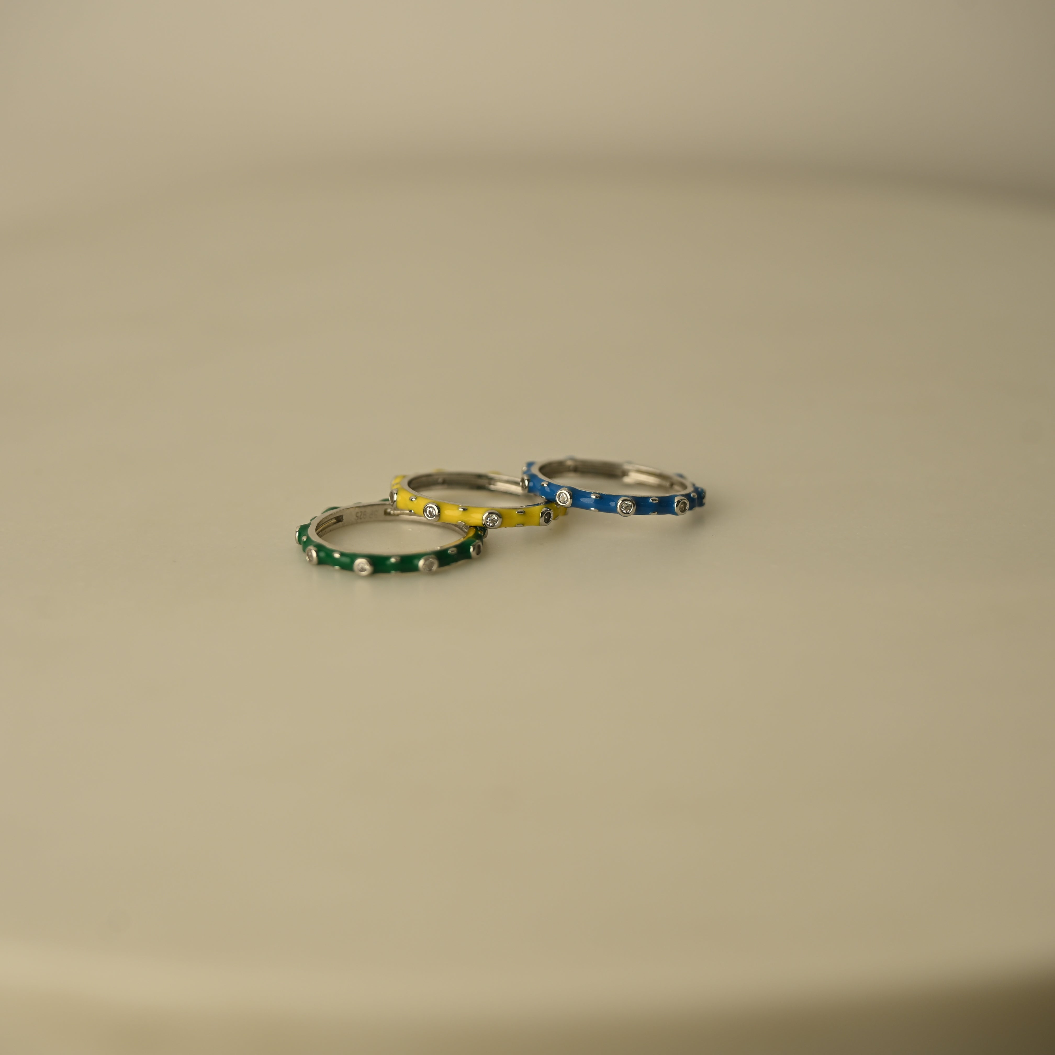 Green, Yellow & Blue Crystal Band Ring Set