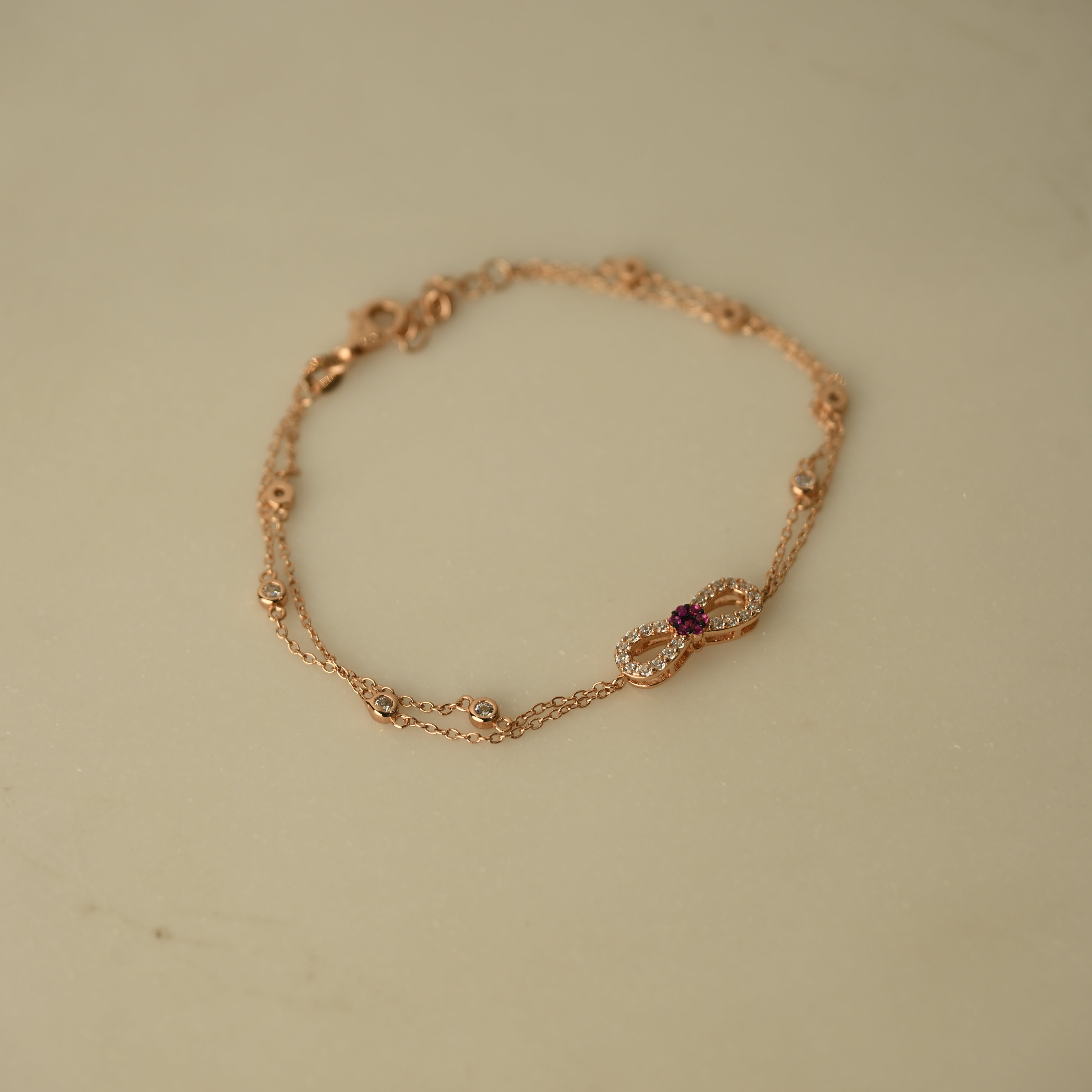 Rosé Bow Double Chain Bracelet