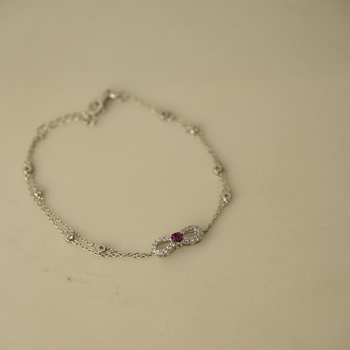 Rosé Bow Double Chain Bracelet