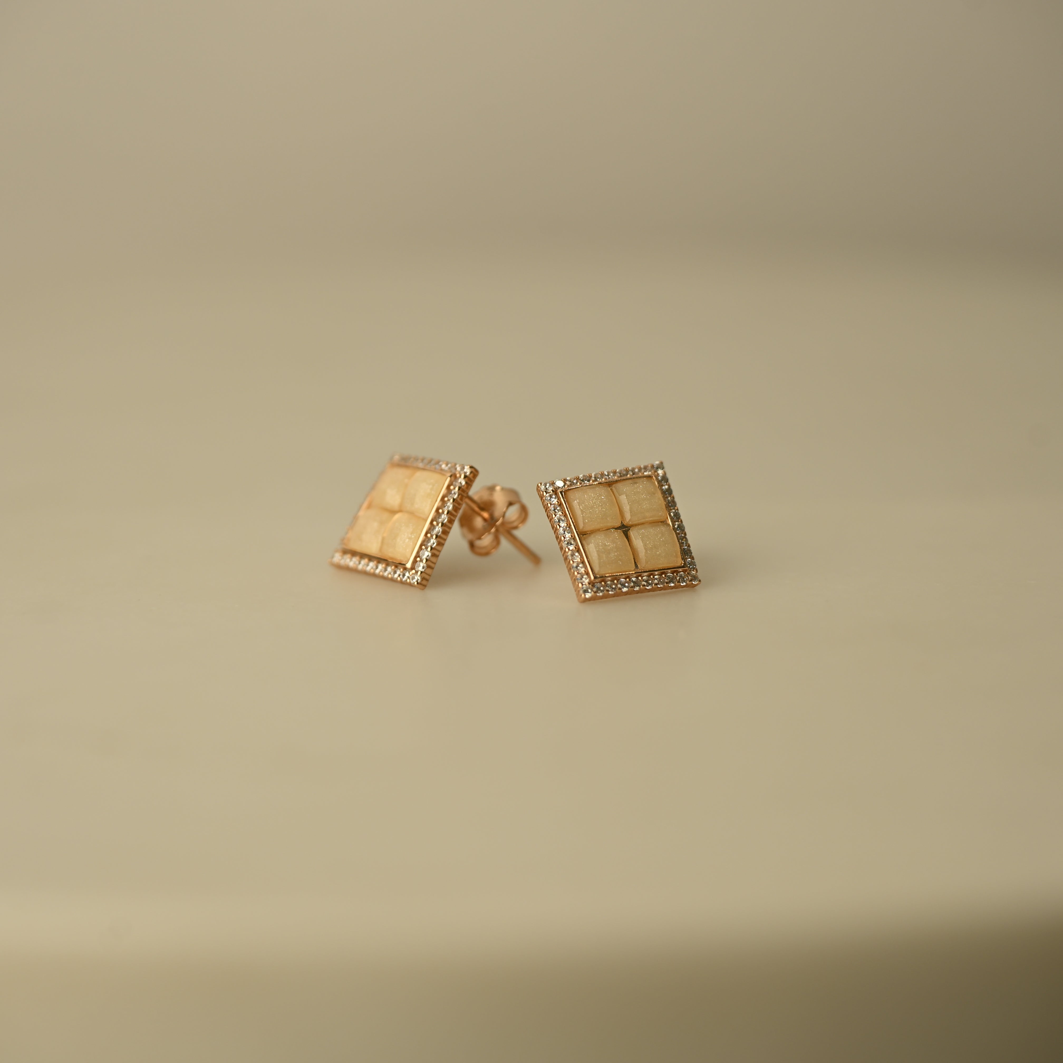 Gold Grid Stud Earrings