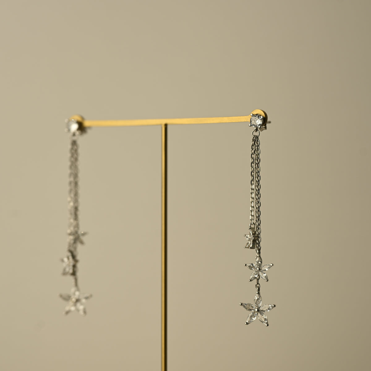 Crystal Flower Chain Drop Earrings