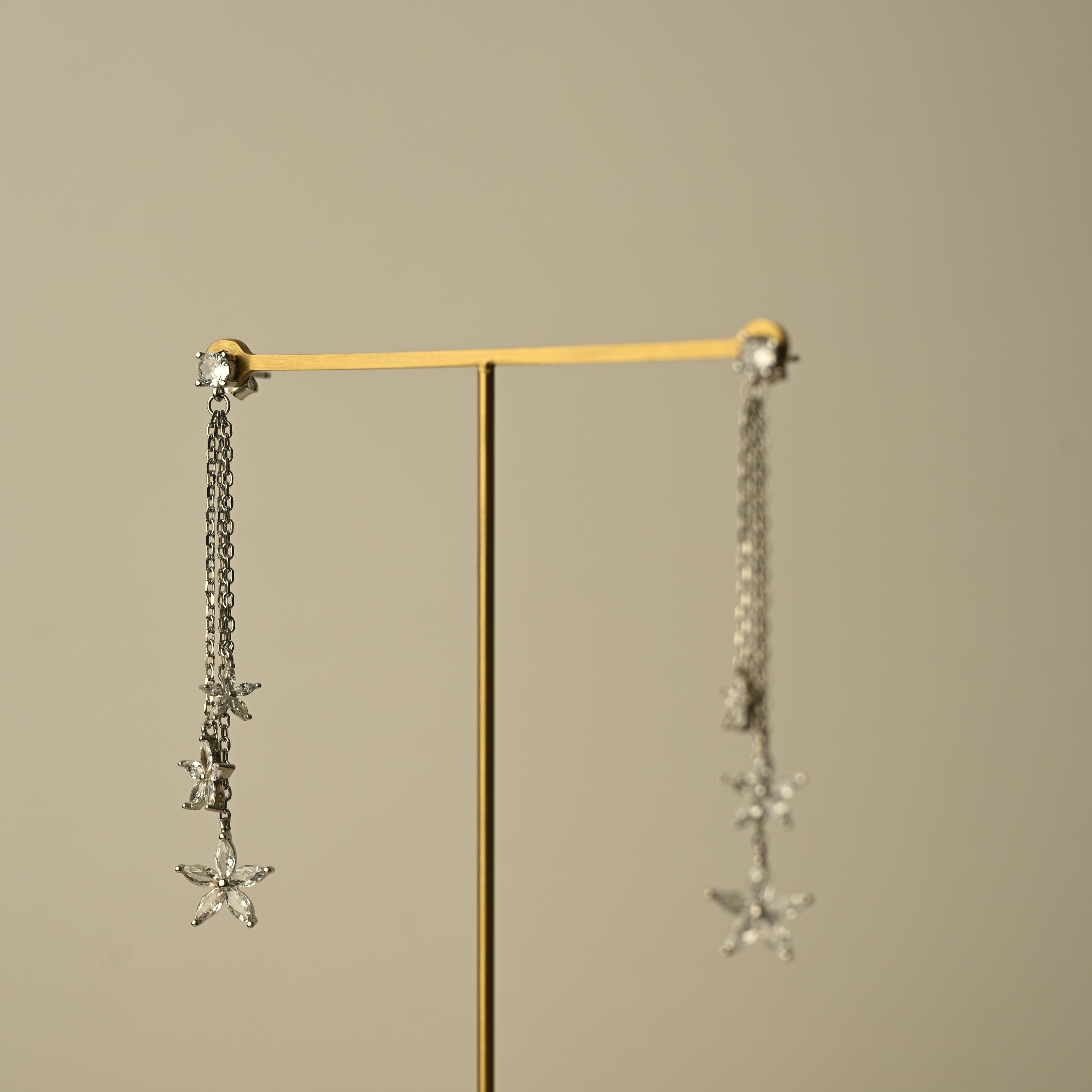 Crystal Flower Chain Drop Earrings