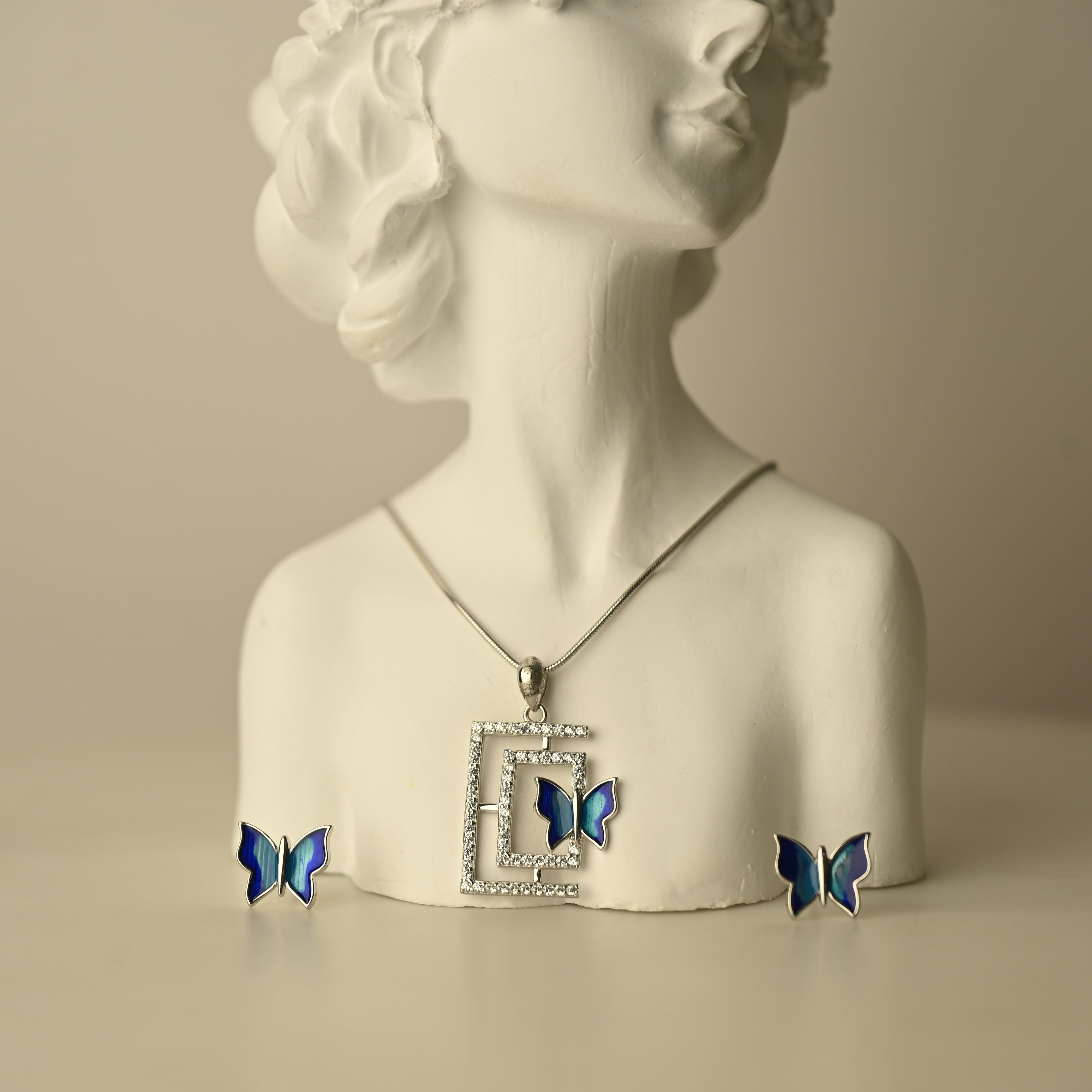 Blue Butterfly Pendant & Earring Set