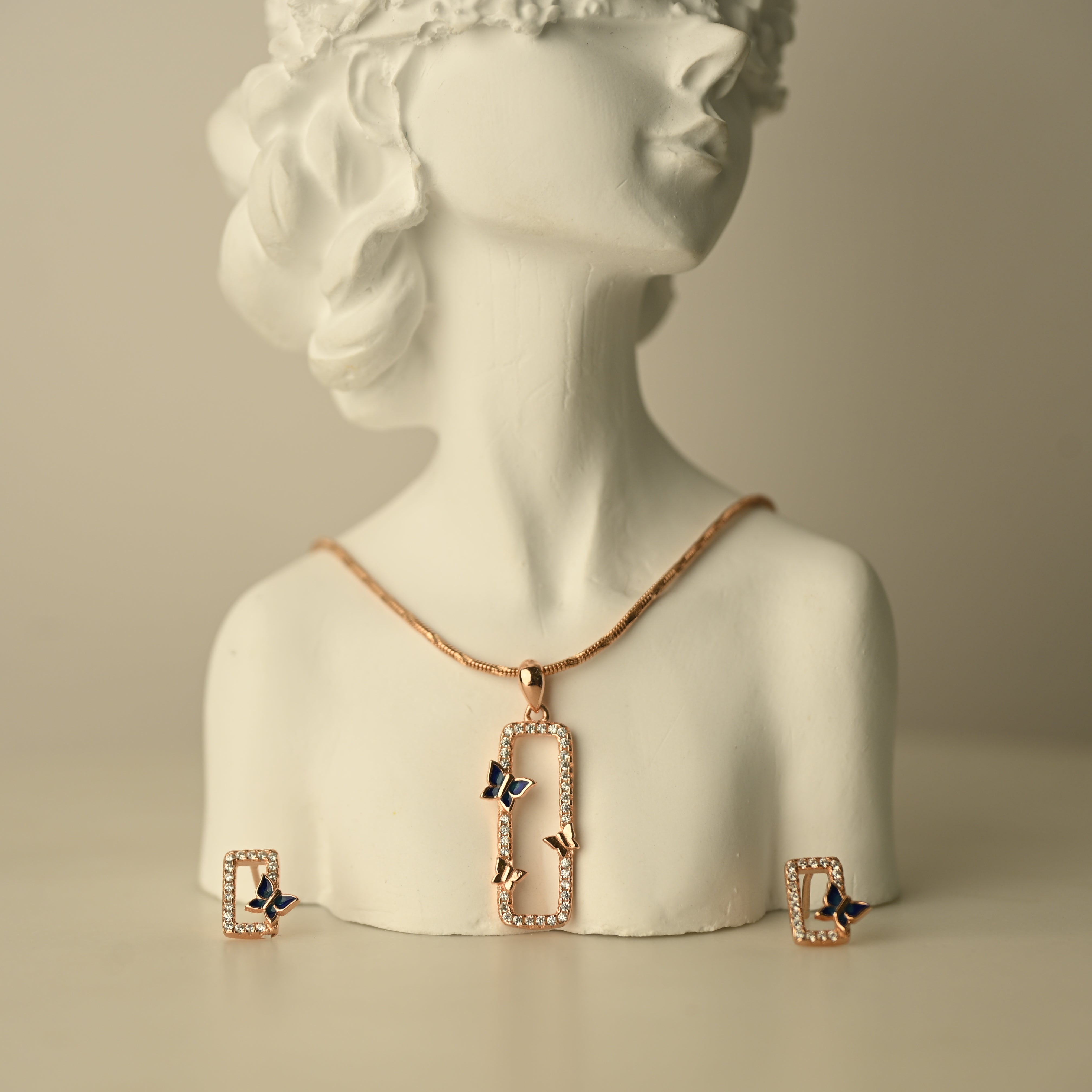 Rose Gold Butterfly Pendant & Earring Set