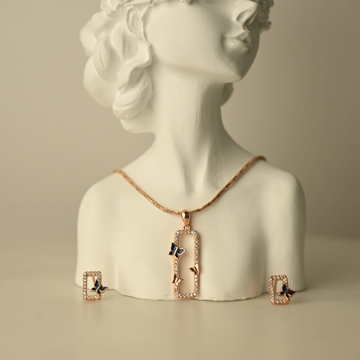 Rose Gold Butterfly Pendant & Earring Set