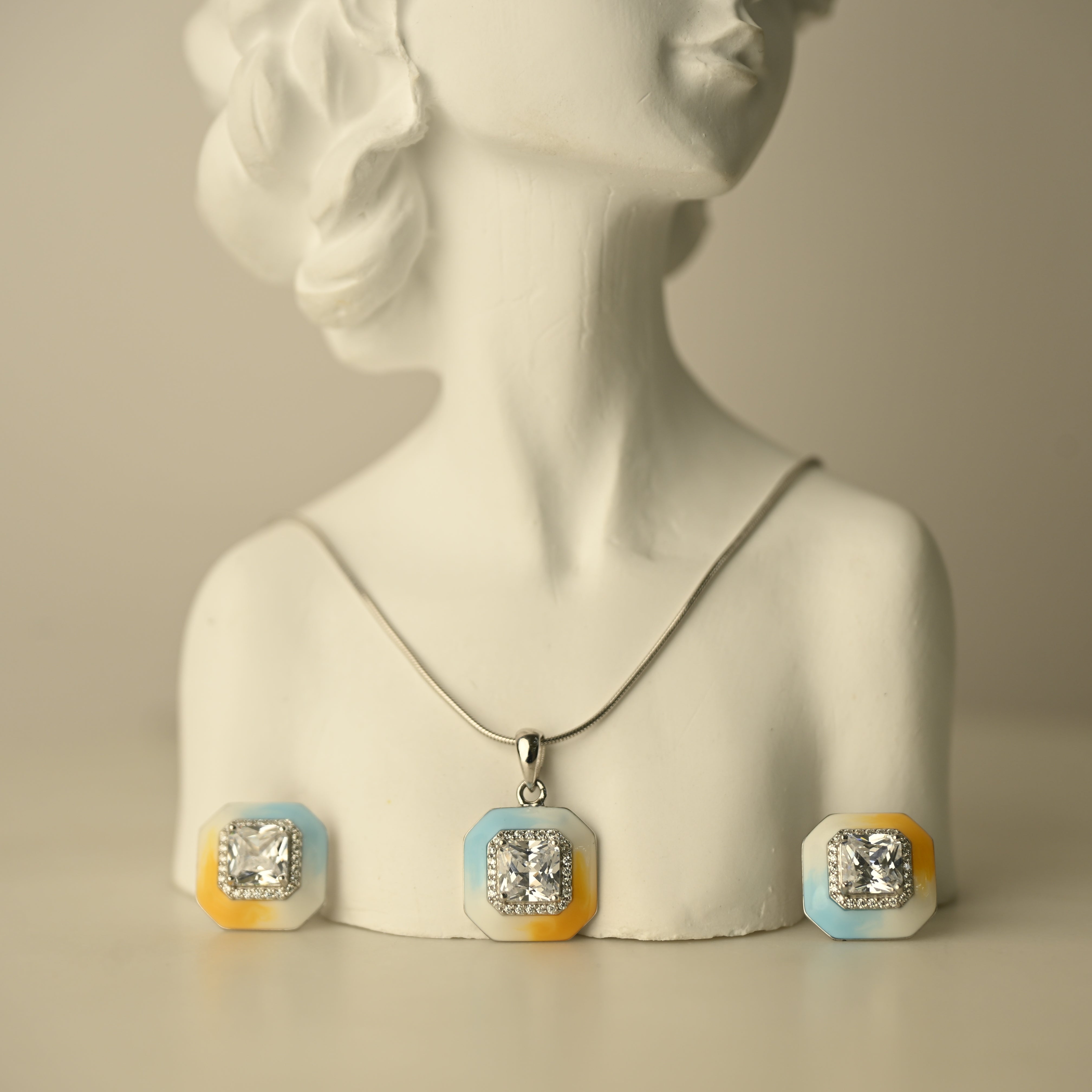 Pastel Blue & Gold Pendant Set